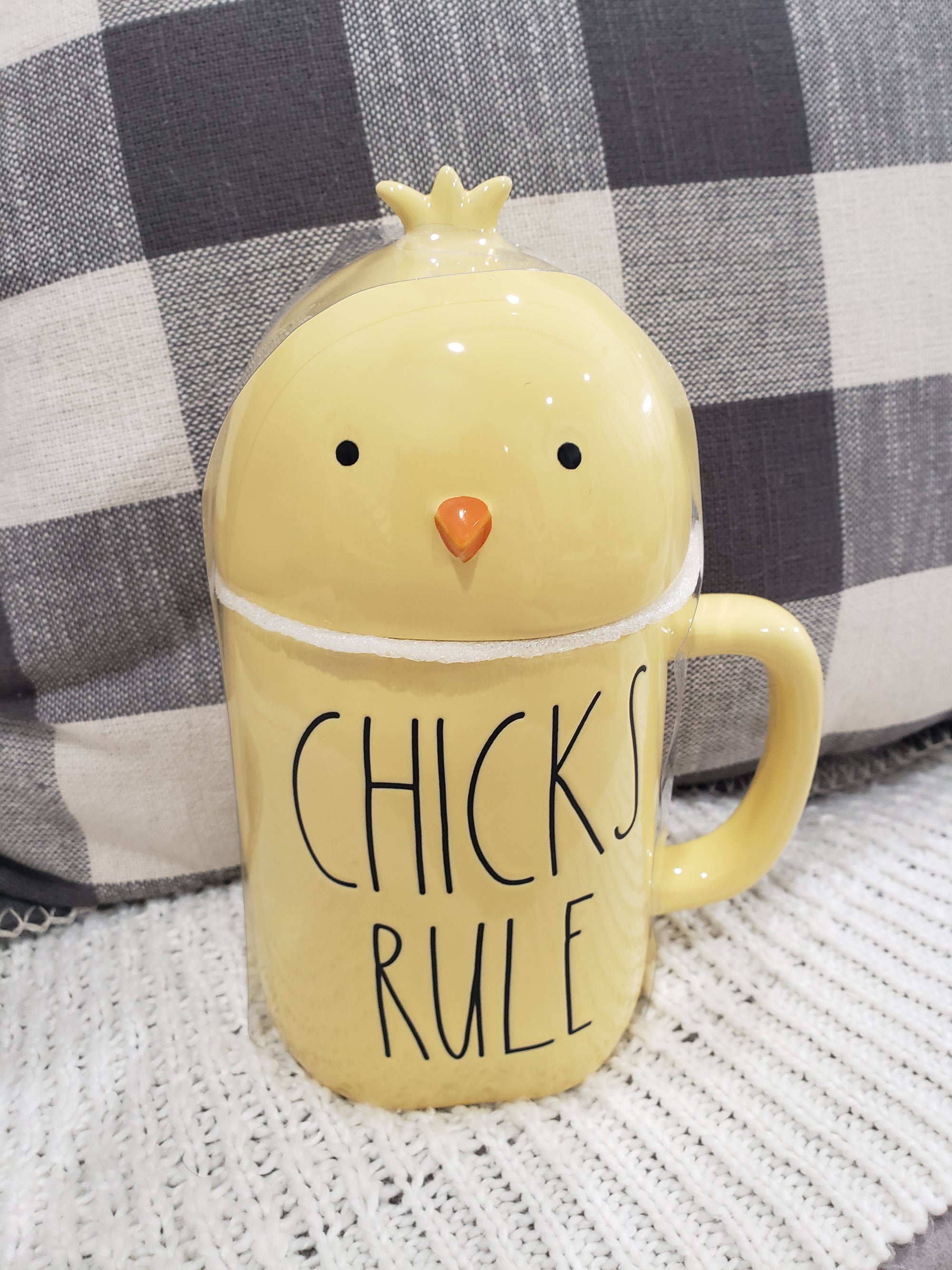 Rae Dunn "Chicks Rule" Yellow Mug and Chick Mug Topper Collection