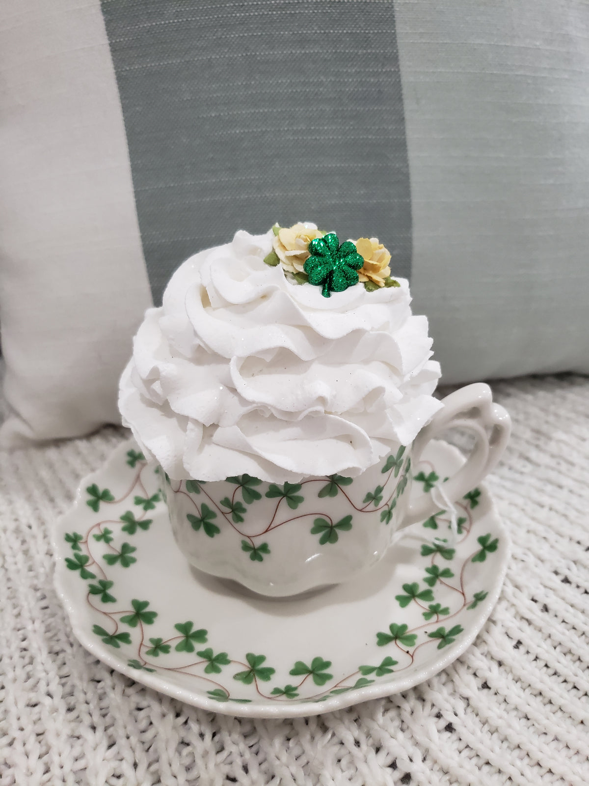 Pip Posh Designs Faux Sweet Décor Shamrock Tea Cup &amp; Whipped Topper Shamrock Collection