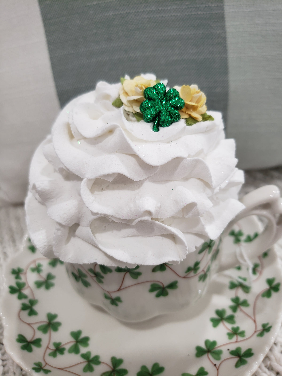 Pip Posh Designs Faux Sweet Décor Shamrock Tea Cup &amp; Whipped Topper Shamrock Collection