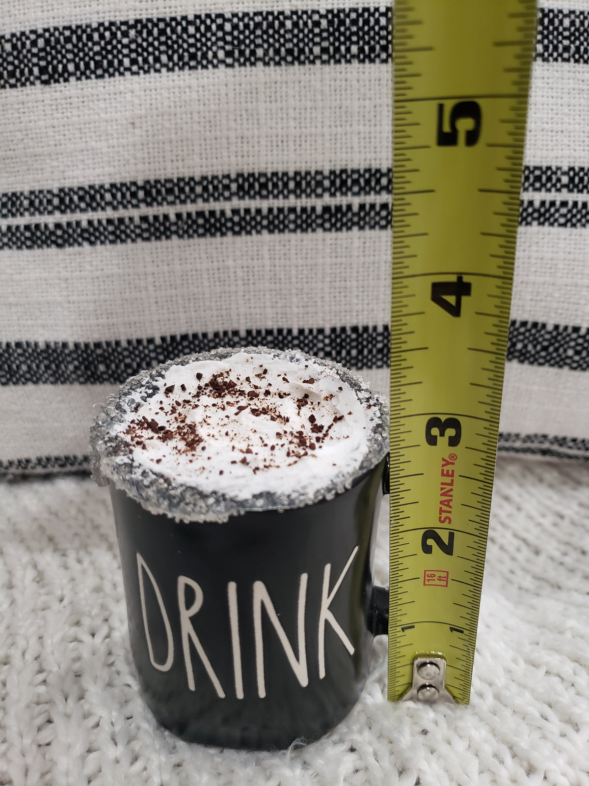 Rae Dunn &quot;Drink&quot; Black Mini Mug &amp; Pip Posh Design Faux Sweet Décor Sugar Rim Whipped Collection