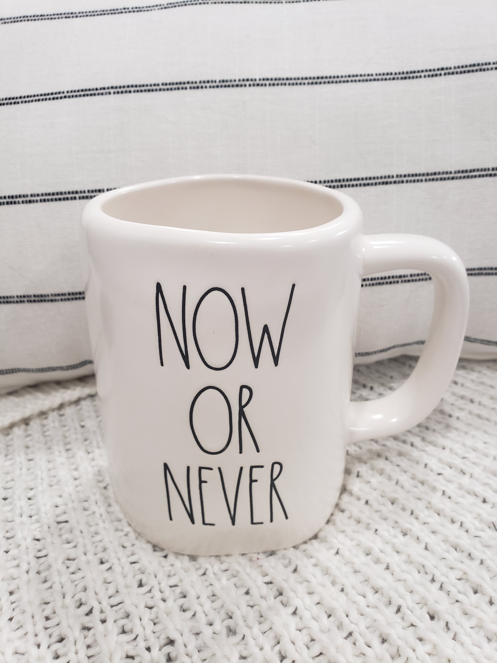 Rae Dunn "Now Or Never" White Mug Collection