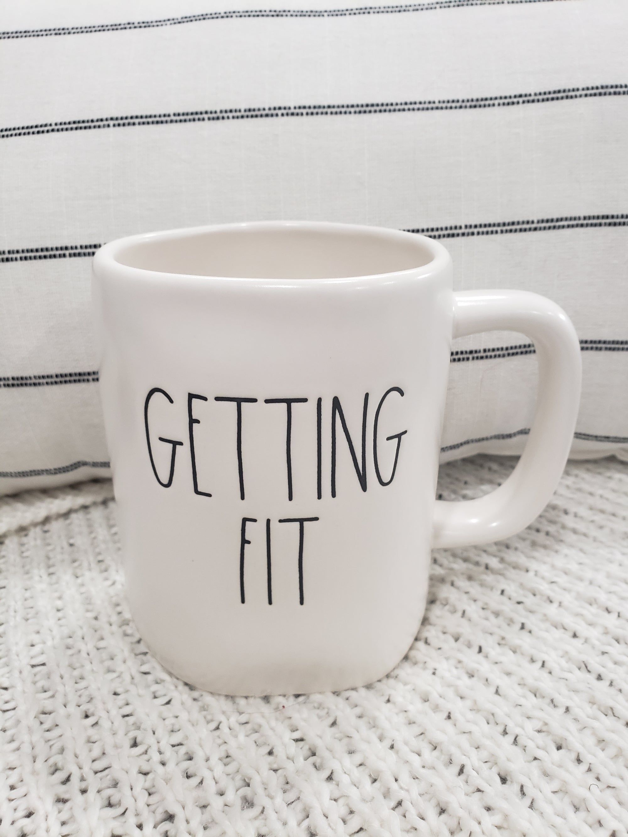 Rae Dunn "Getting Fit" White Mug Collection