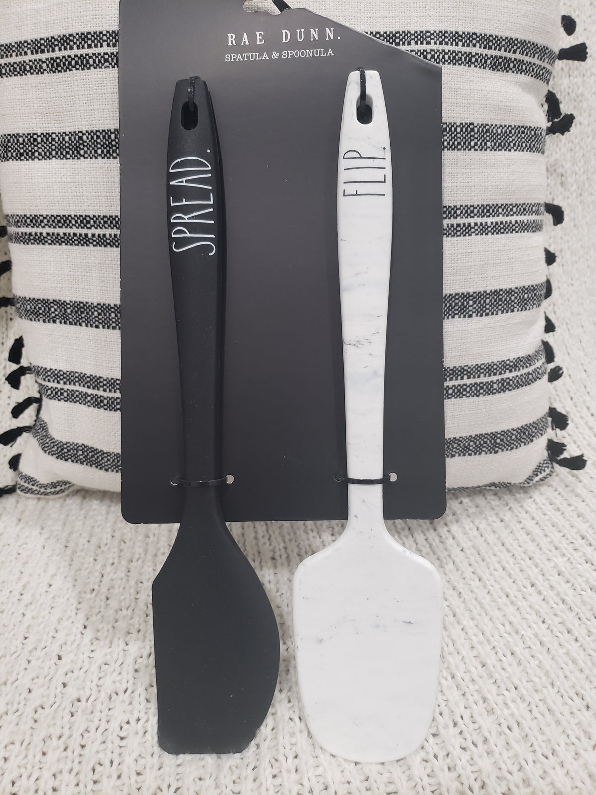 Rae Dunn &quot;Spread &amp; Flip&quot; Spatula and Spoonula Black and White Marble Collection