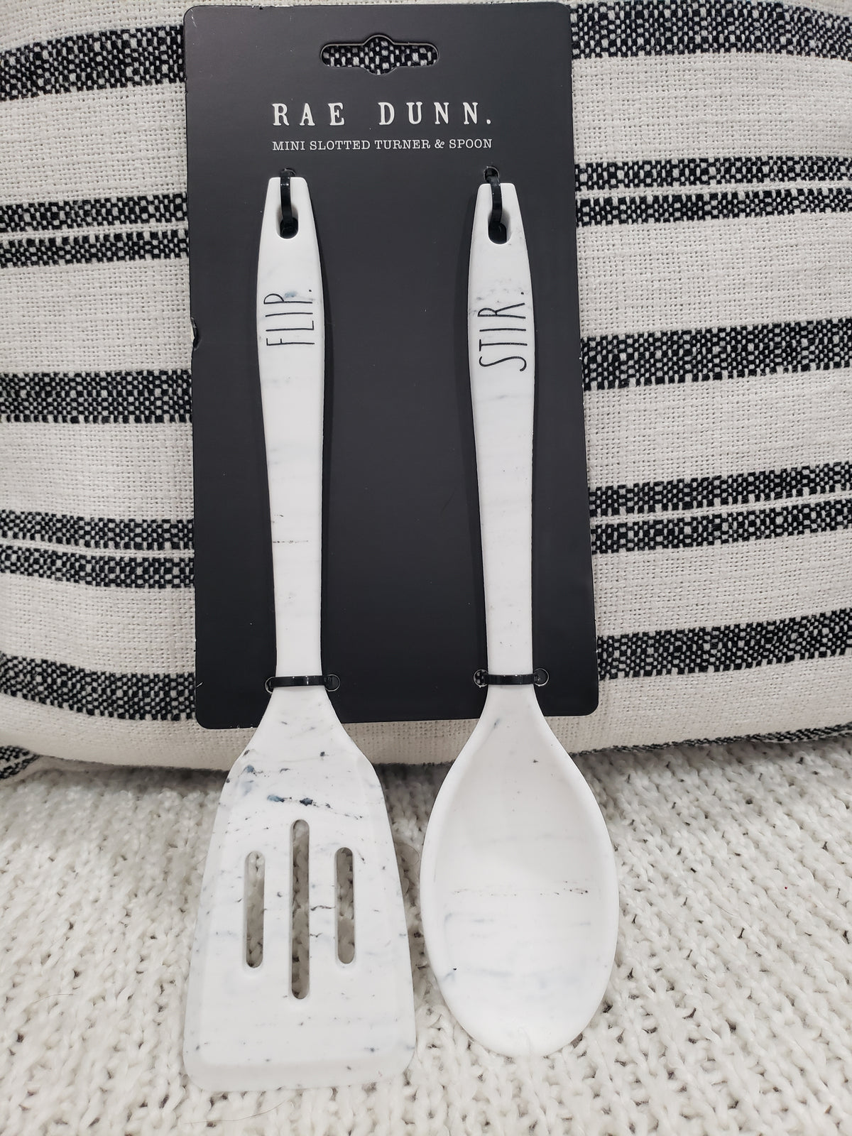 Rae Dunn &quot;Flip &amp; Stir&quot; Mini Slotted Turner and Spoon Marble Collection