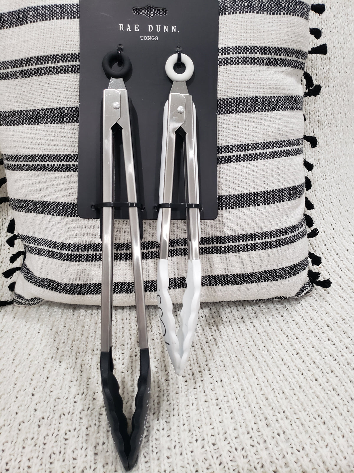 Rae Dunn &quot;Toss&quot; Tongs Black &amp; White Set of 2