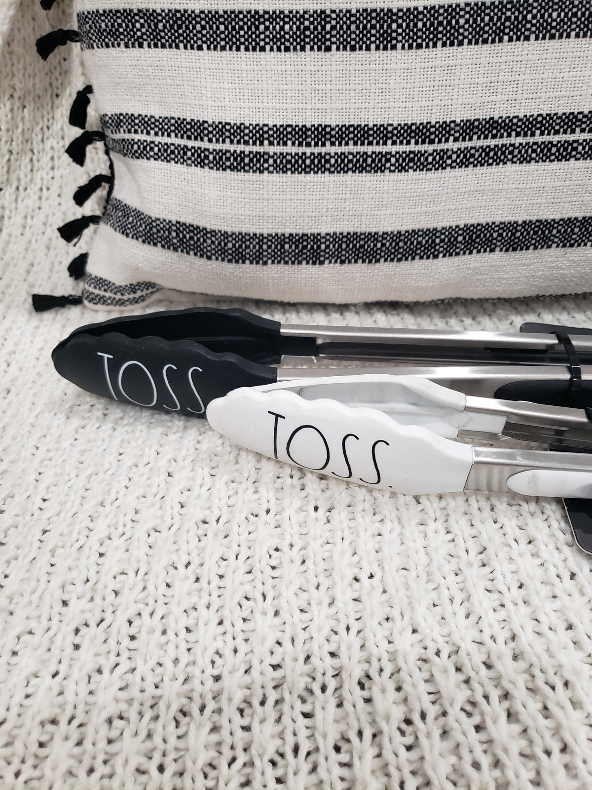 Rae Dunn &quot;Toss&quot; Tongs Black &amp; White Set of 2