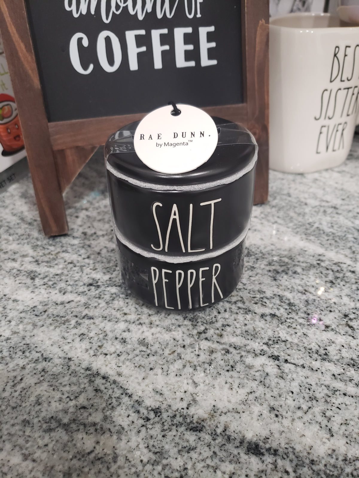 Rae Dunn &quot;SALT &amp; PEPPER &quot; Mini Black Stackable Jar Collection