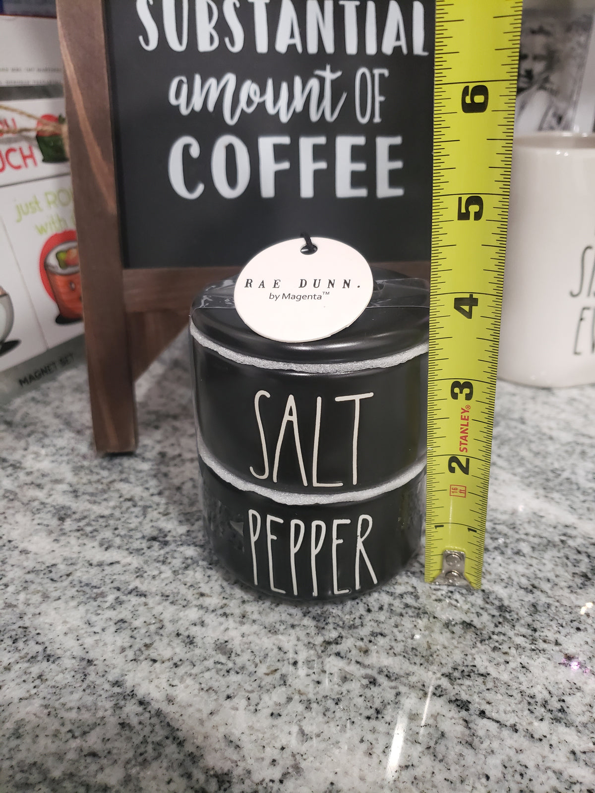 Rae Dunn &quot;SALT &amp; PEPPER &quot; Mini Black Stackable Jar Collection
