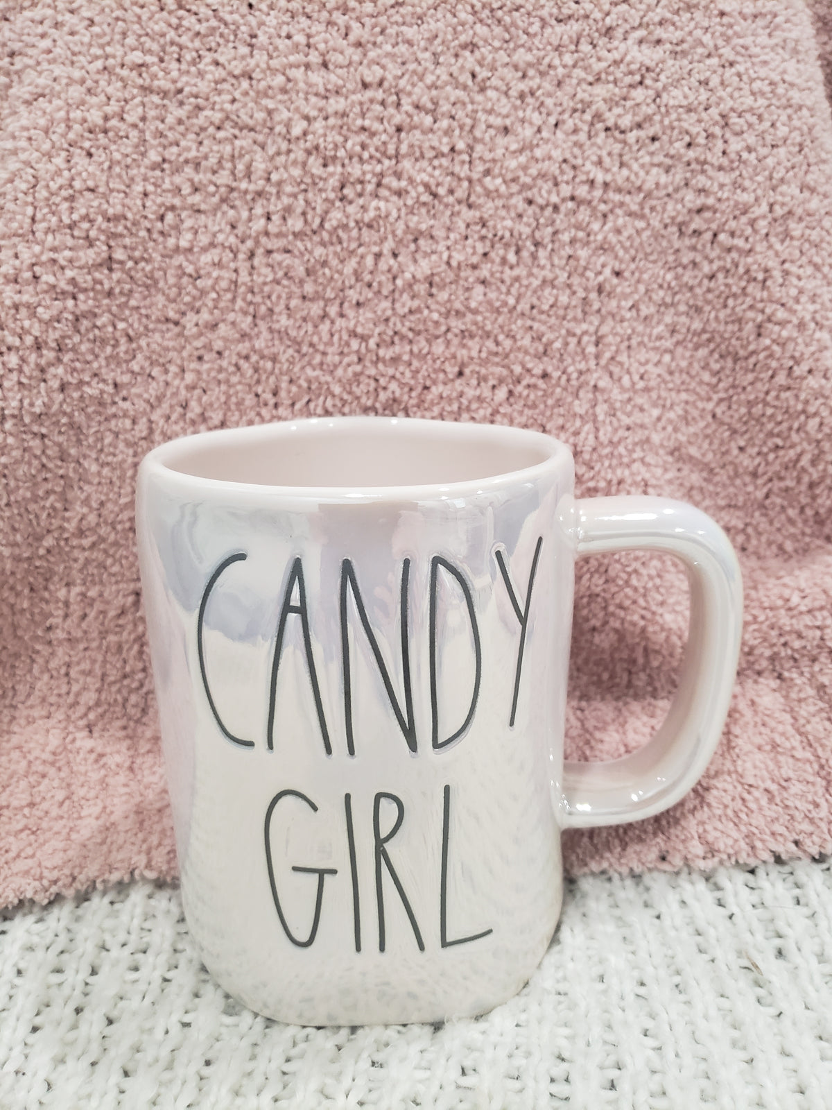 Rae Dunn &quot;Candy Girl&quot; White Iridescent Mug Collection