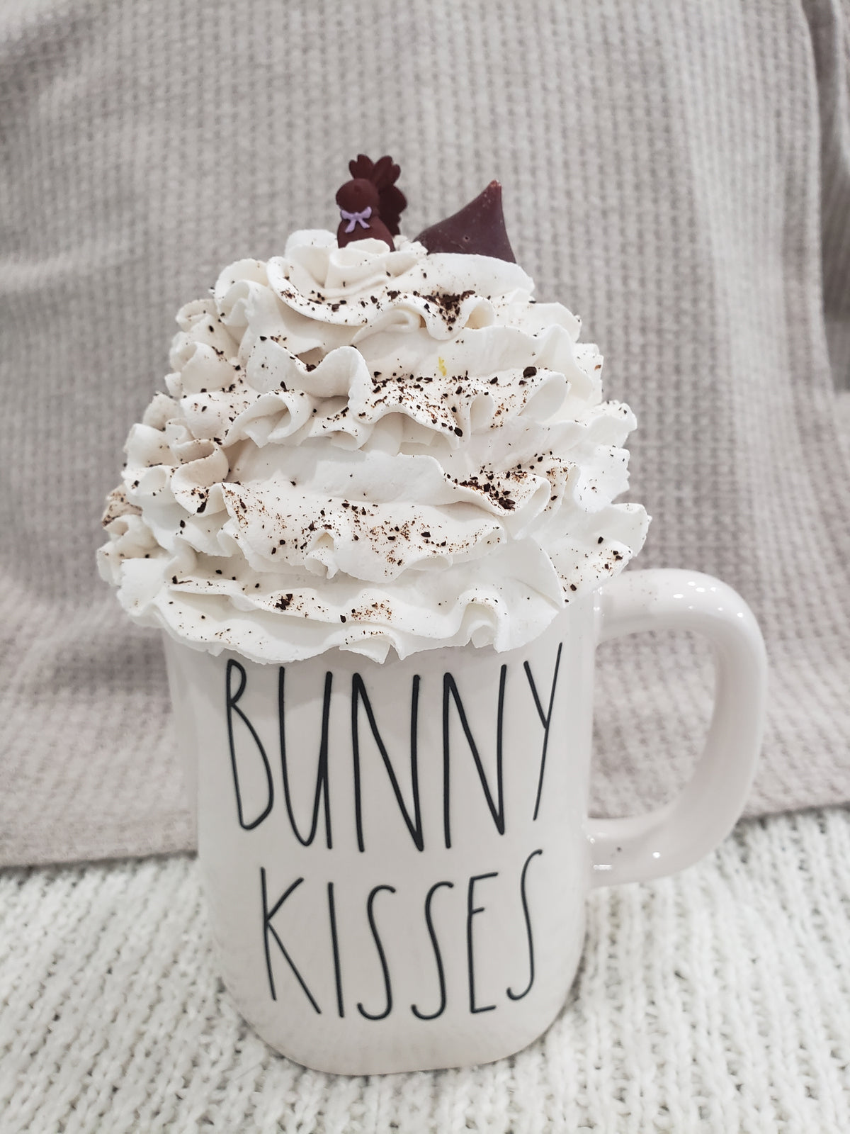 Rae Dunn &quot;Bunny Kisses&quot; White Double Sided Mug &amp; Pip Posh Design Faux Sweet Décor Whipped Topper Collection