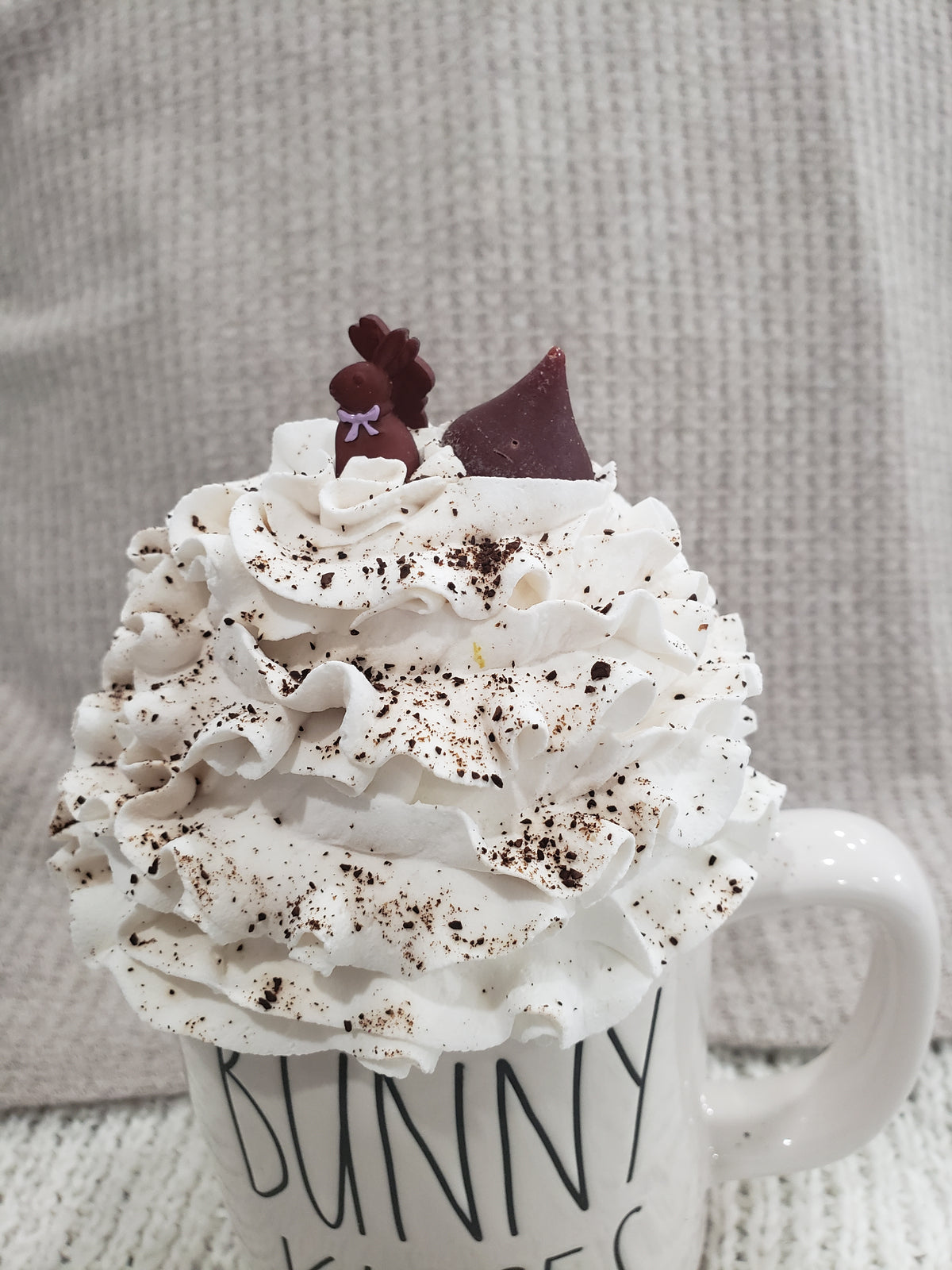 Rae Dunn &quot;Bunny Kisses&quot; White Double Sided Mug &amp; Pip Posh Design Faux Sweet Décor Whipped Topper Collection