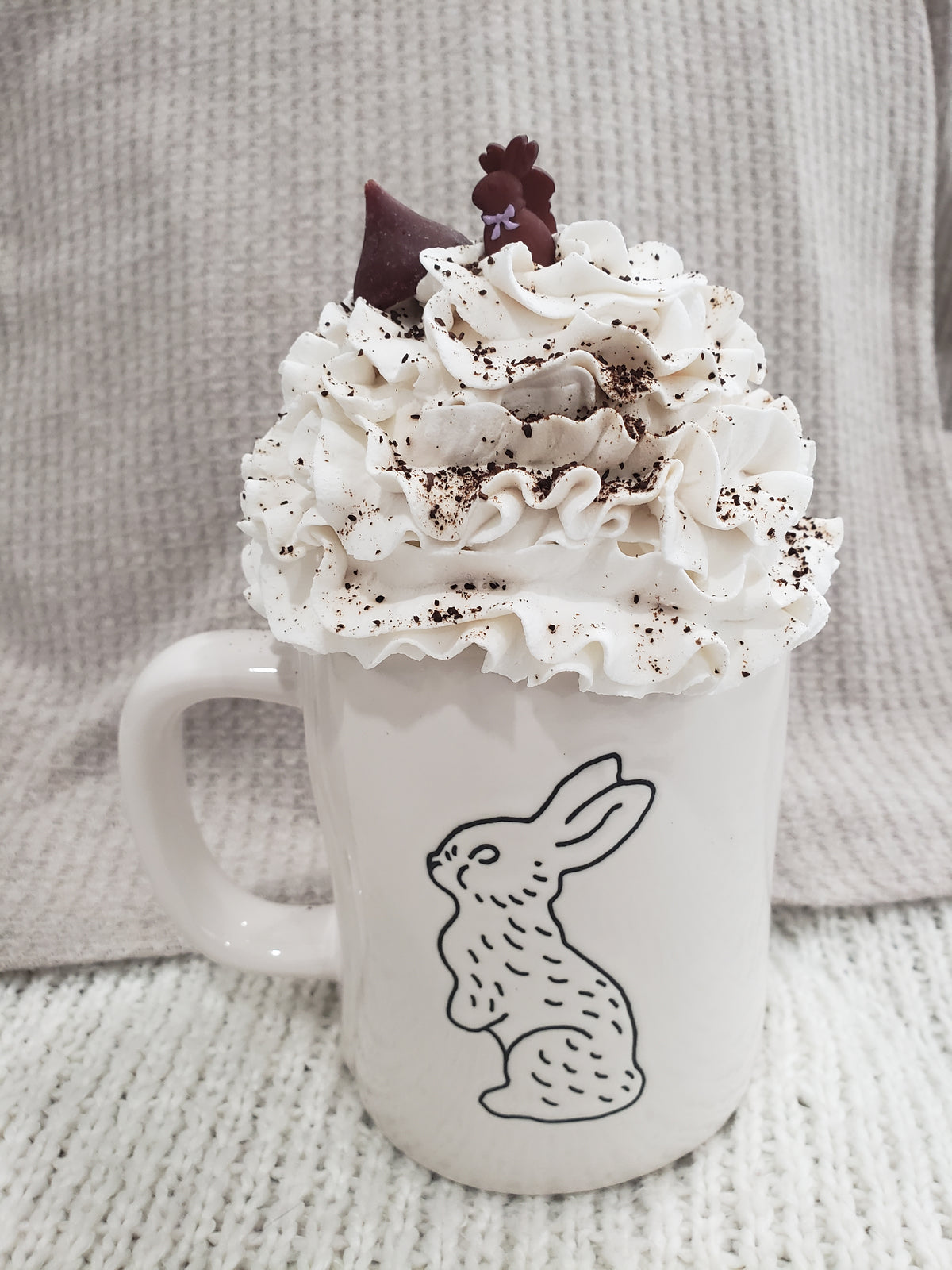 Rae Dunn &quot;Bunny Kisses&quot; White Double Sided Mug &amp; Pip Posh Design Faux Sweet Décor Whipped Topper Collection