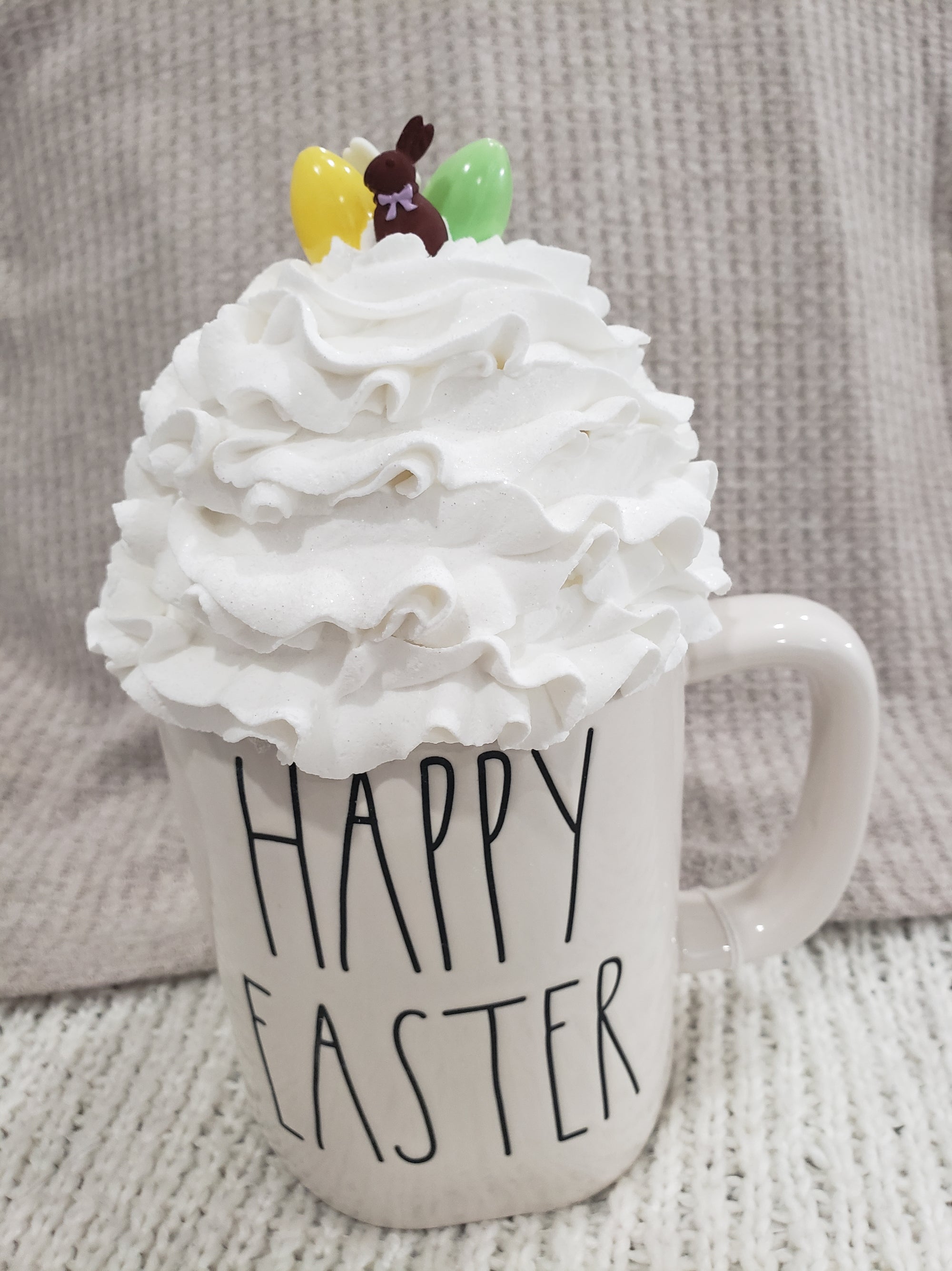 Rae Dunn "Happy Easter" Double Sided Mug &  Pip Posh Design Faux Sweet Décor Whipped Topper Collection