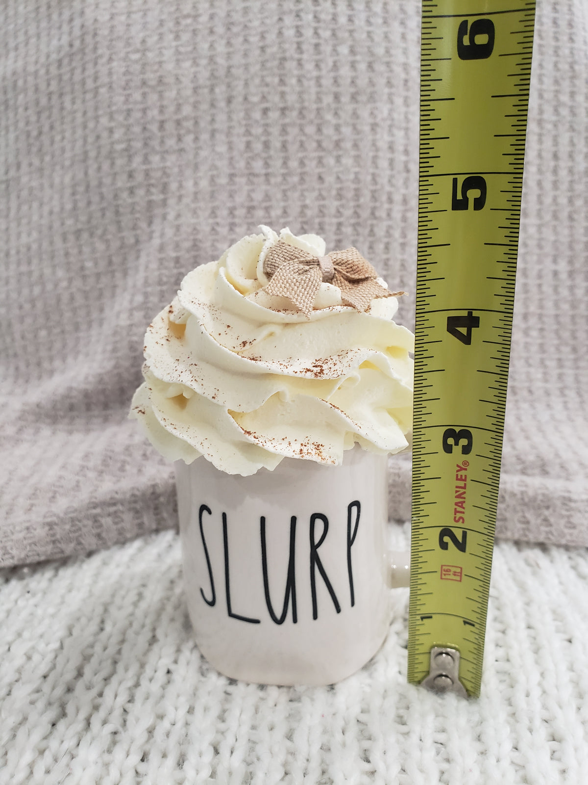 Rae Dunn &quot;Slurp&quot; White Mini Mug &amp; Pip Posh Design Faux Sweet Décor Burlap Whipped Topper Collection