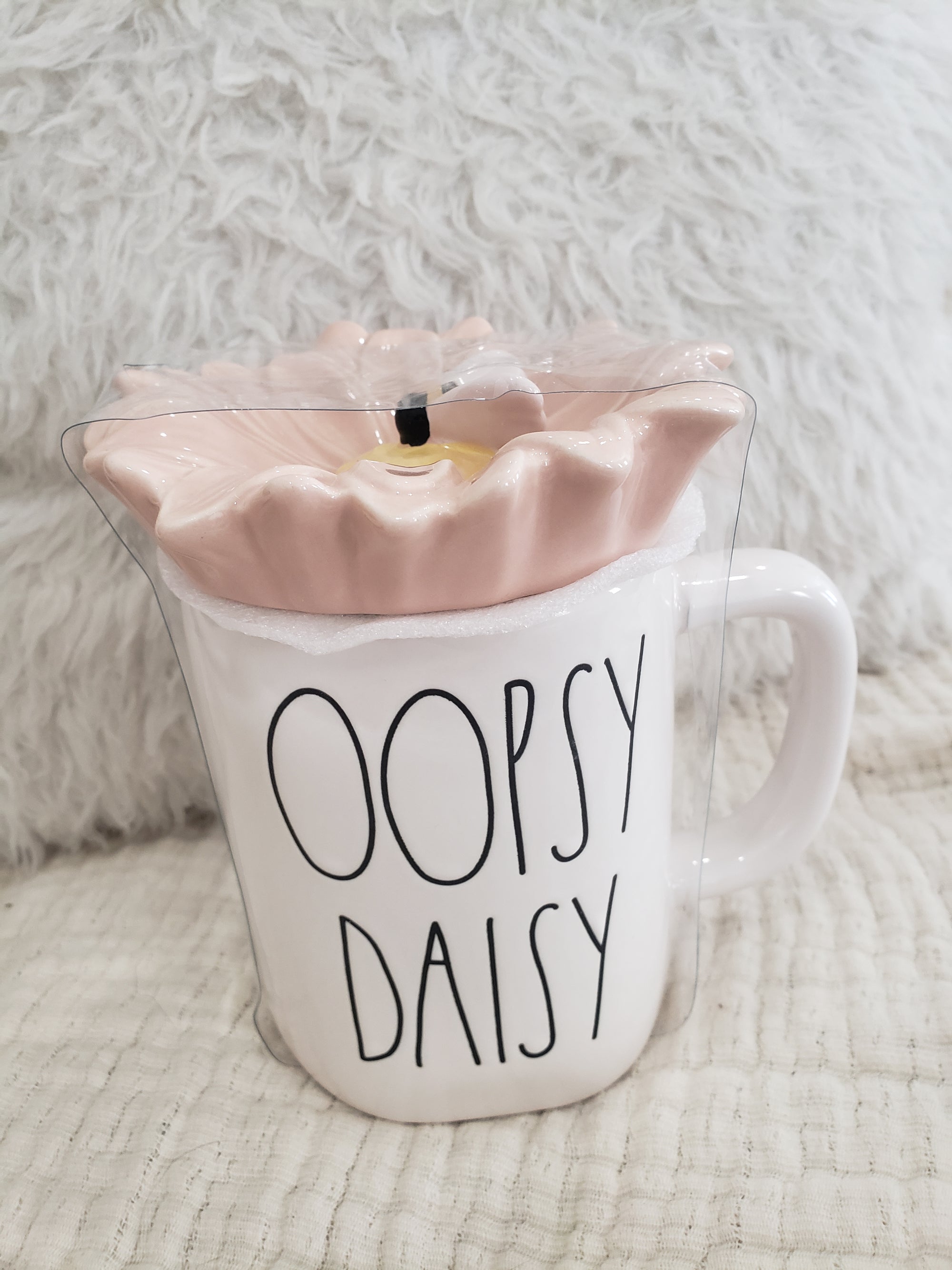 Rae Dunn "Oopsy Daisy" White Mug & Flower Mug Topper Spring Collection