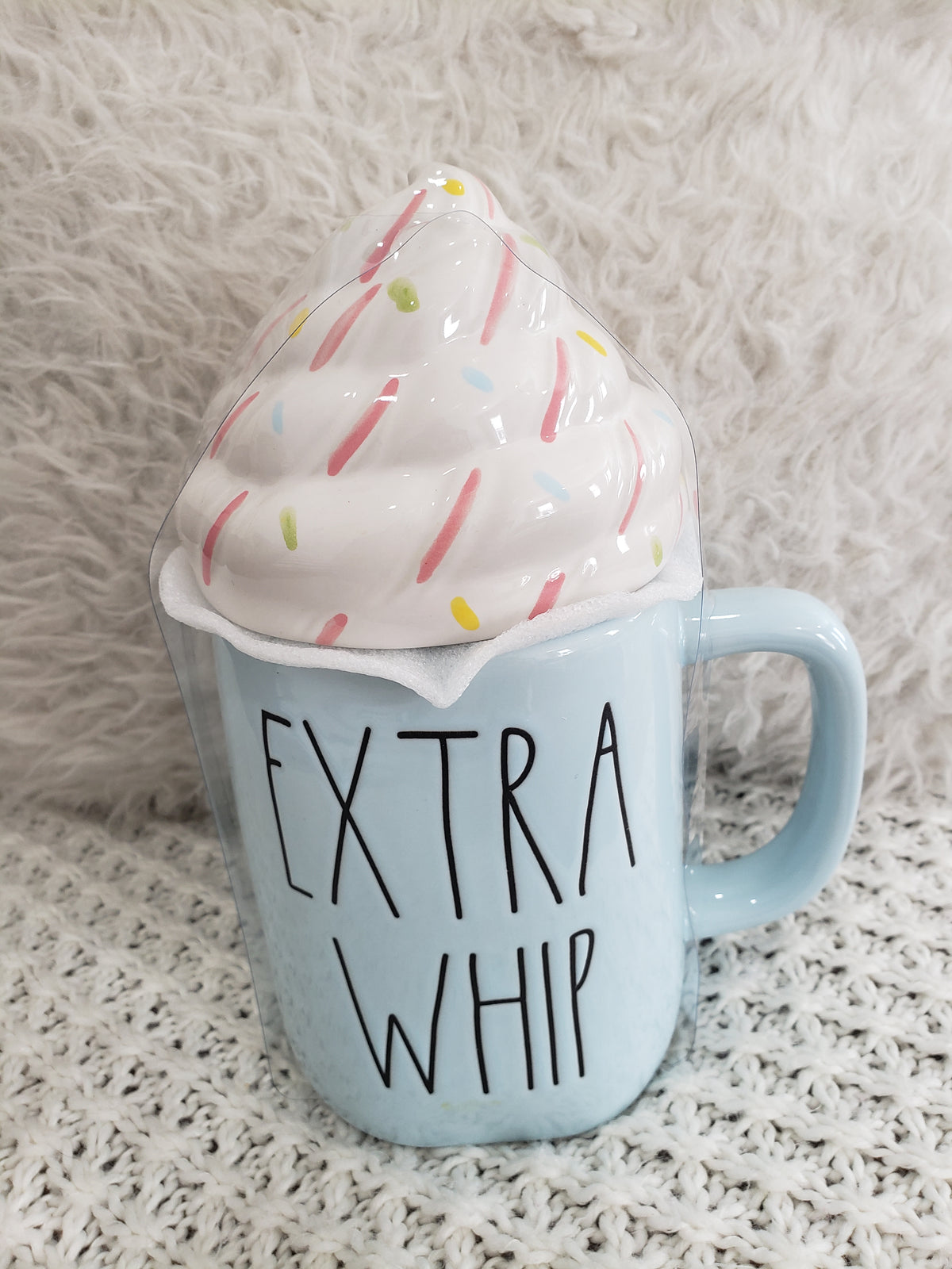 Rae Dunn &quot;Extra Whip&quot; Powder Blue Mug &amp; Whipped Lid Warmer Collection