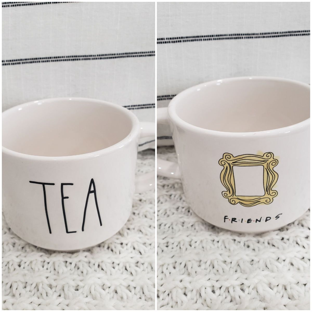Rae Dunn &quot;Tea&quot; White Mirror Double Sided Round Mug Friends Collections