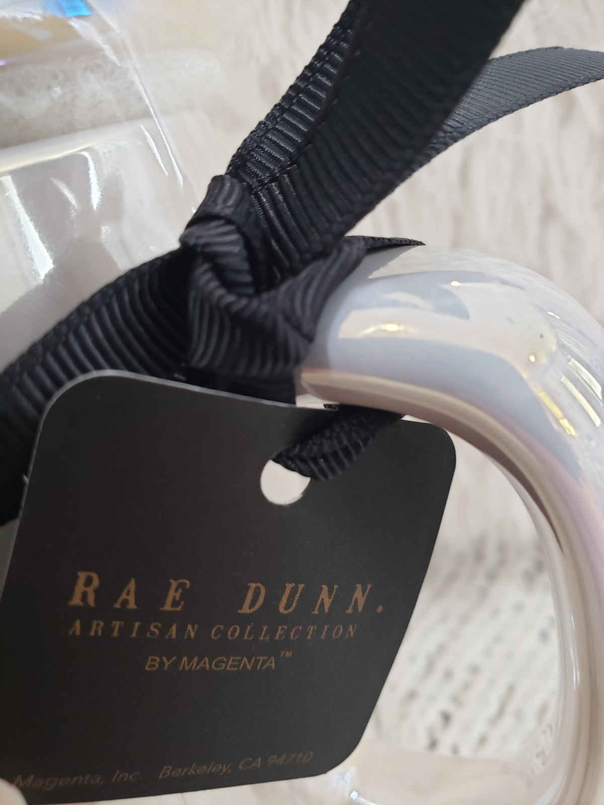 Rae Dunn &quot;Cinderella&quot; White Iridescent Mug &amp; Glass Slipper Mug Topper Disney&#39;s Princess Collection