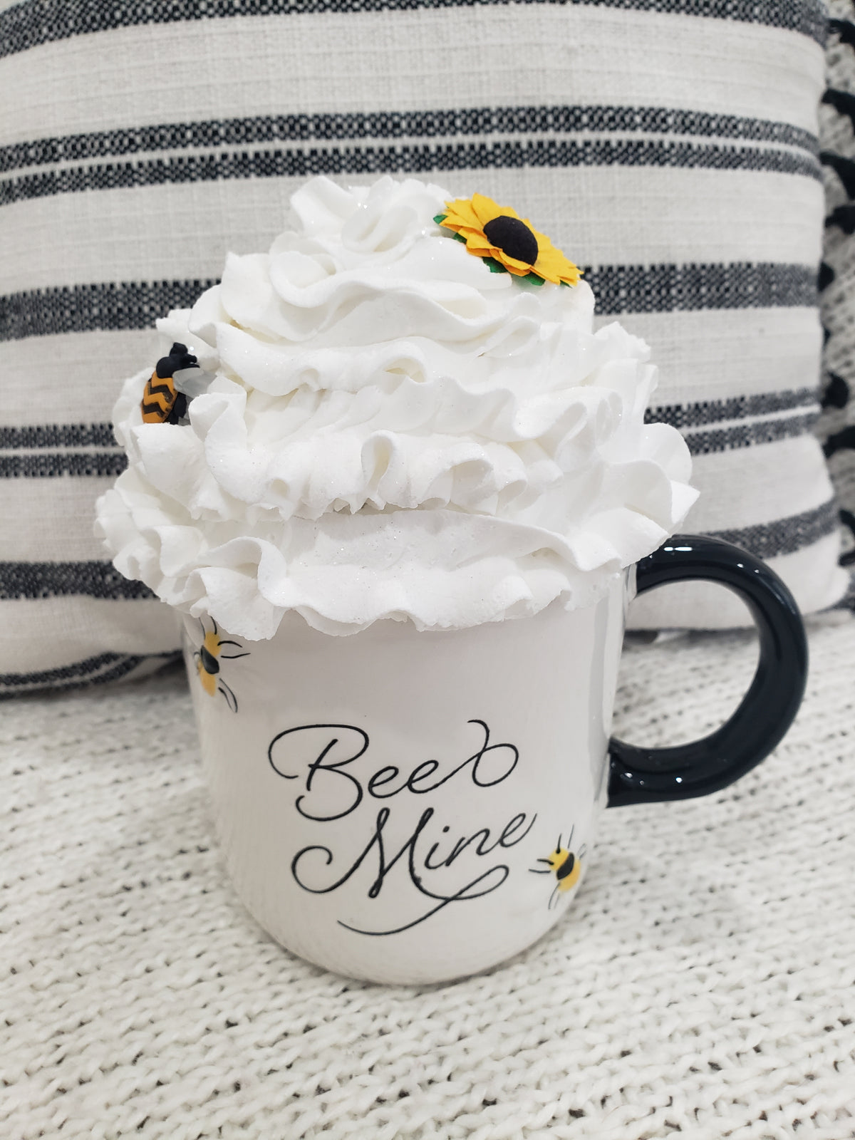 Pip Posh Design Faux Sweet Décor &quot;Bee Mine&quot; Mug &amp; Whipped Topper Collection