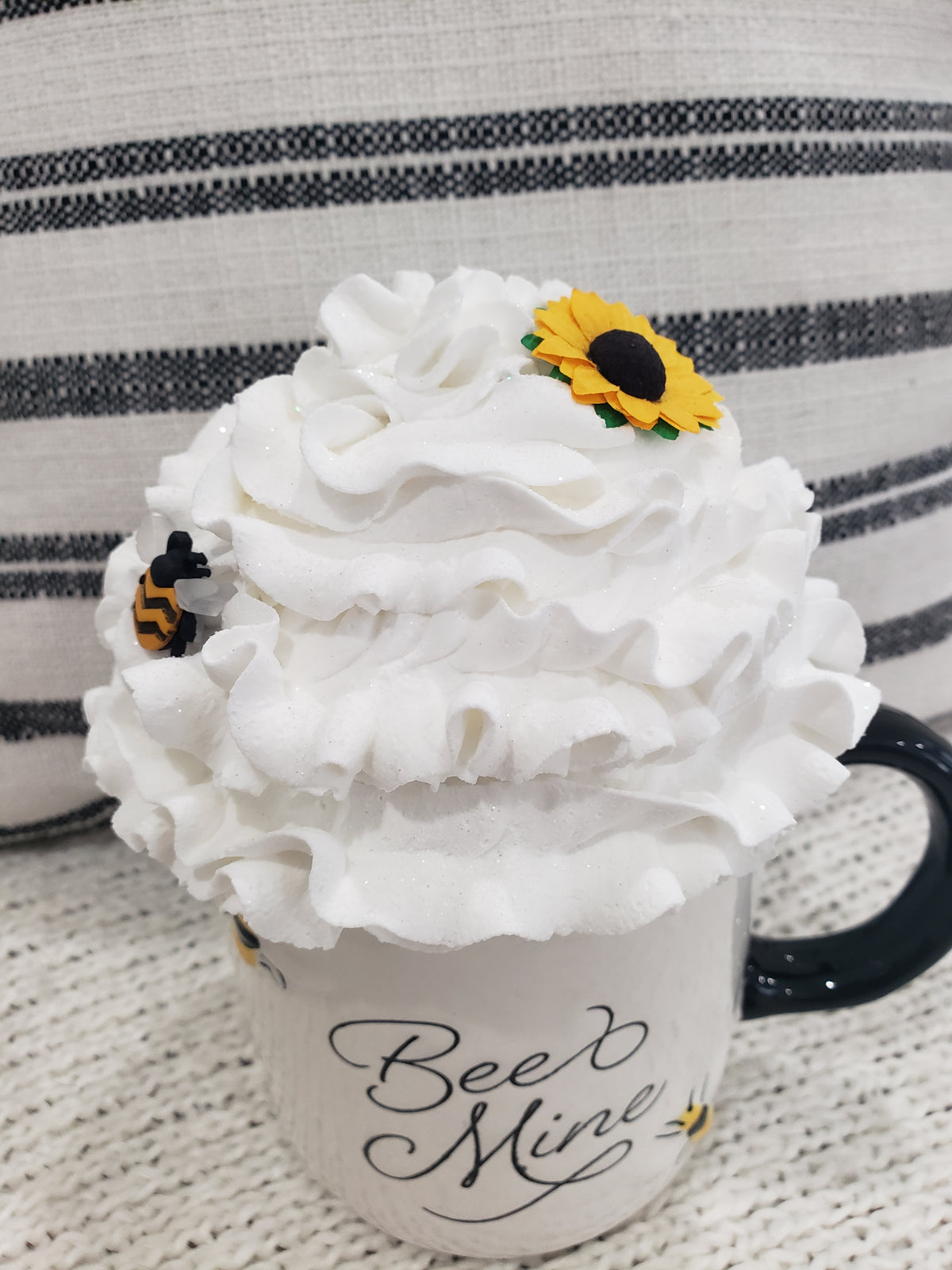 Pip Posh Design Faux Sweet Décor &quot;Bee Mine&quot; Mug &amp; Whipped Topper Collection