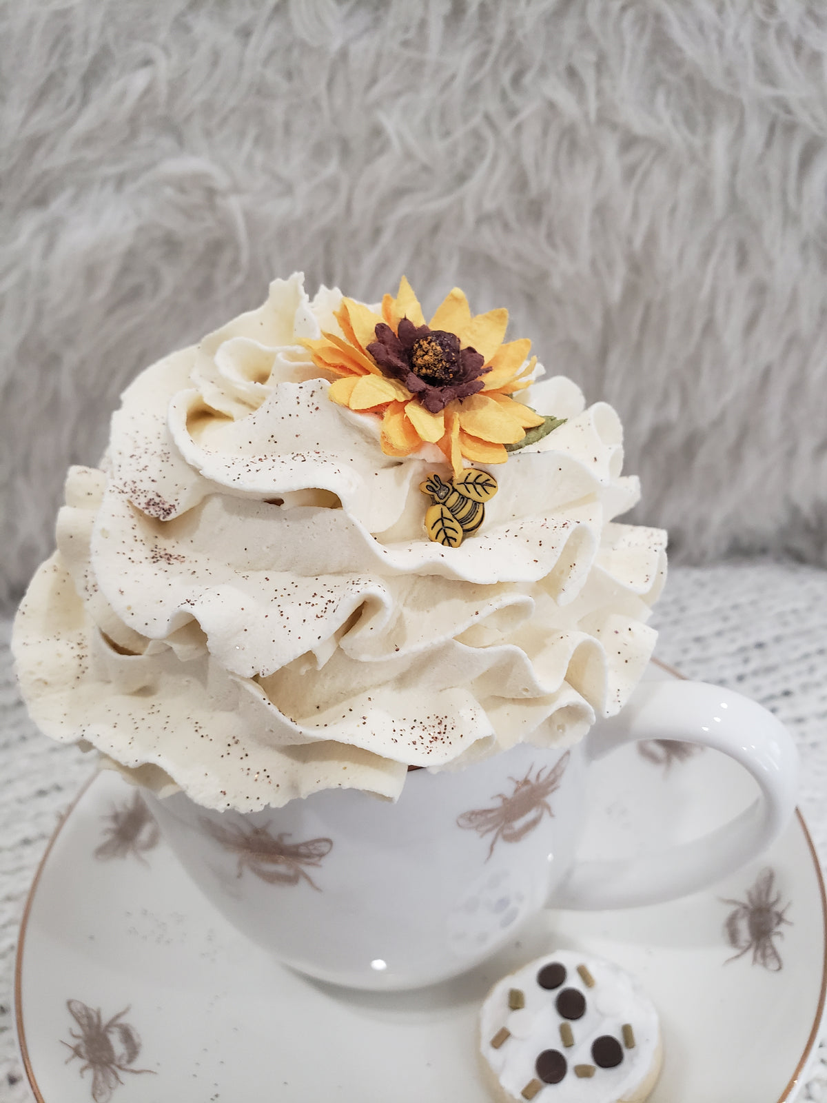 Pip Posh Design Faux Sweet Décor &amp; Bee Tea Cup and Ivory Whipped Topper Collection