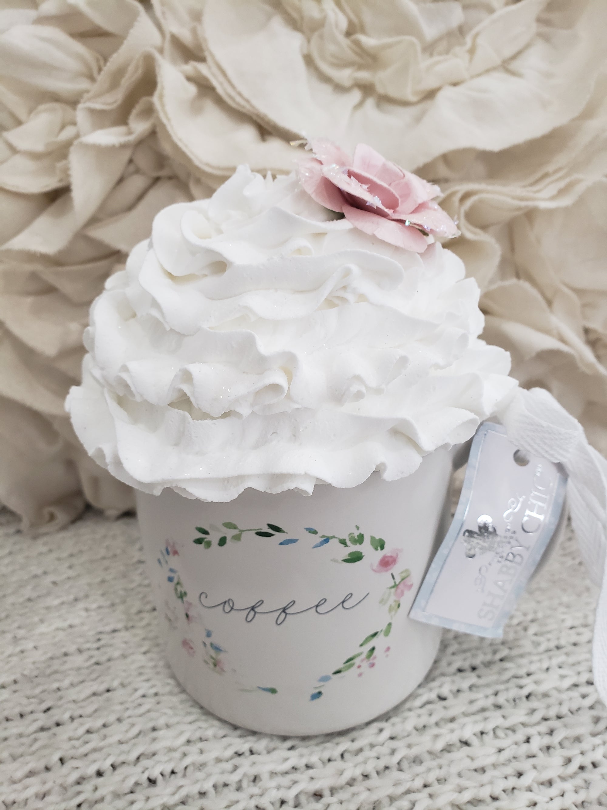 Pip Posh Design Faux Sweet Décor "Coffee" Mug & Whipped Pink Rose Topper Collection