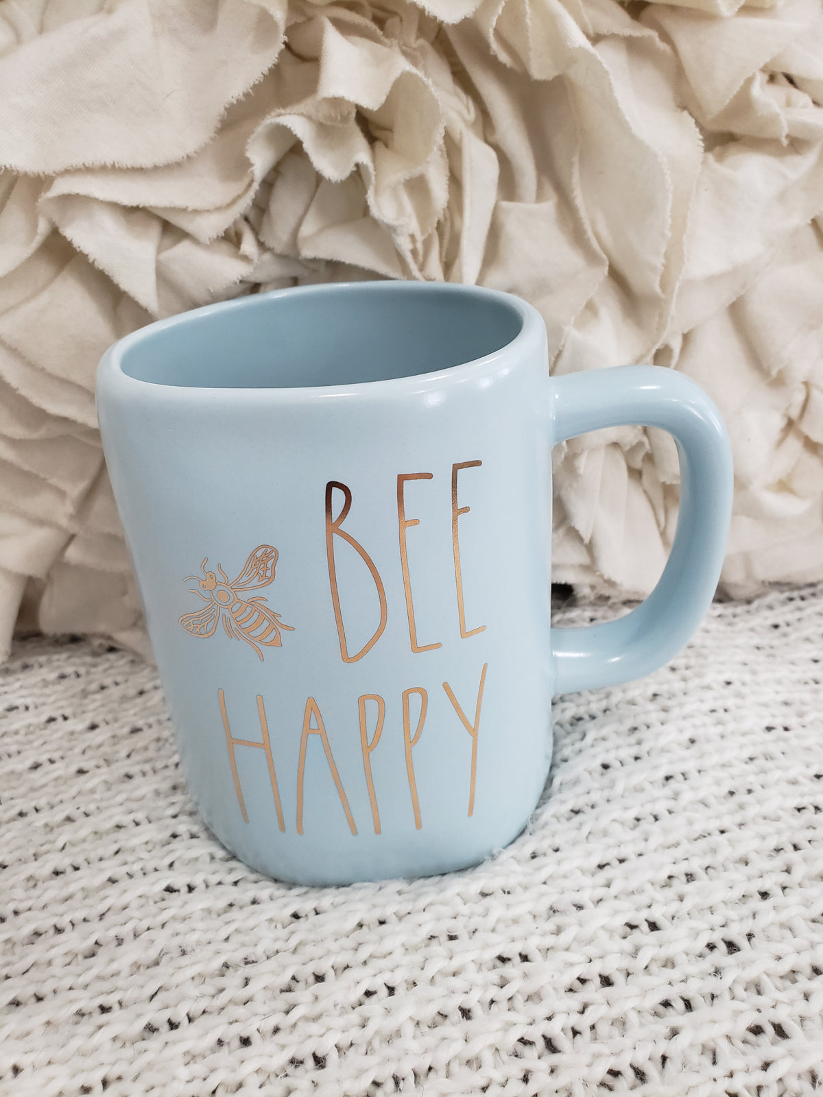 Rae Dunn &quot;Bee Happy&quot; Powder Blue Mug Collection