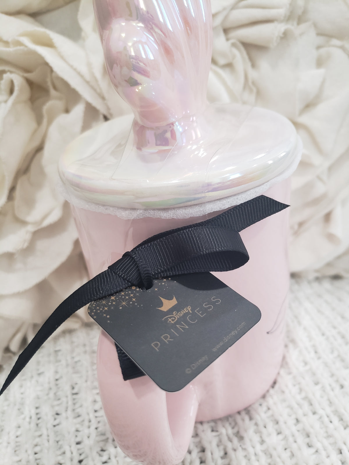 Rae Dunn &quot;Little Mermaid&quot; Aerial Powered Pink Double Sided Mug &amp; Shell Mug Topper Disney&#39;s Little Mermaid Princess Collection.