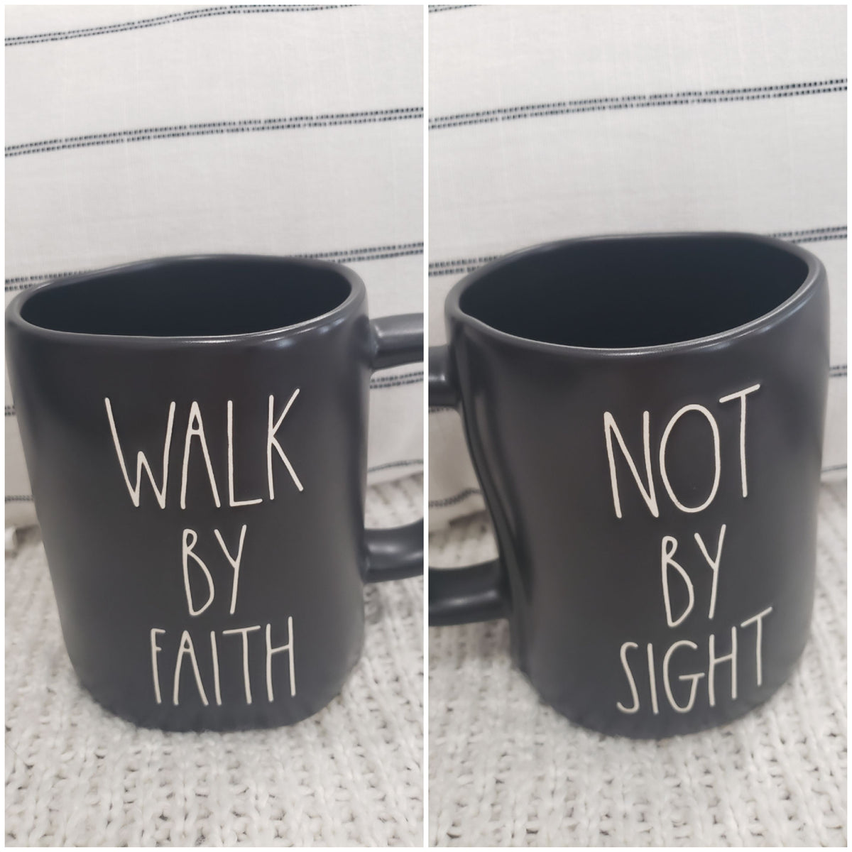Rae Dunn &quot;Walk By Faith Not By Sight&quot; Black Double Sided Mug Faith Collection