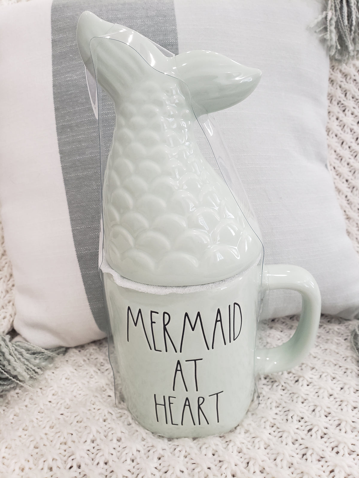 Rae Dunn &quot;Mermaid At Heart&quot; Mug &amp; Tail Lid Warmer Collection