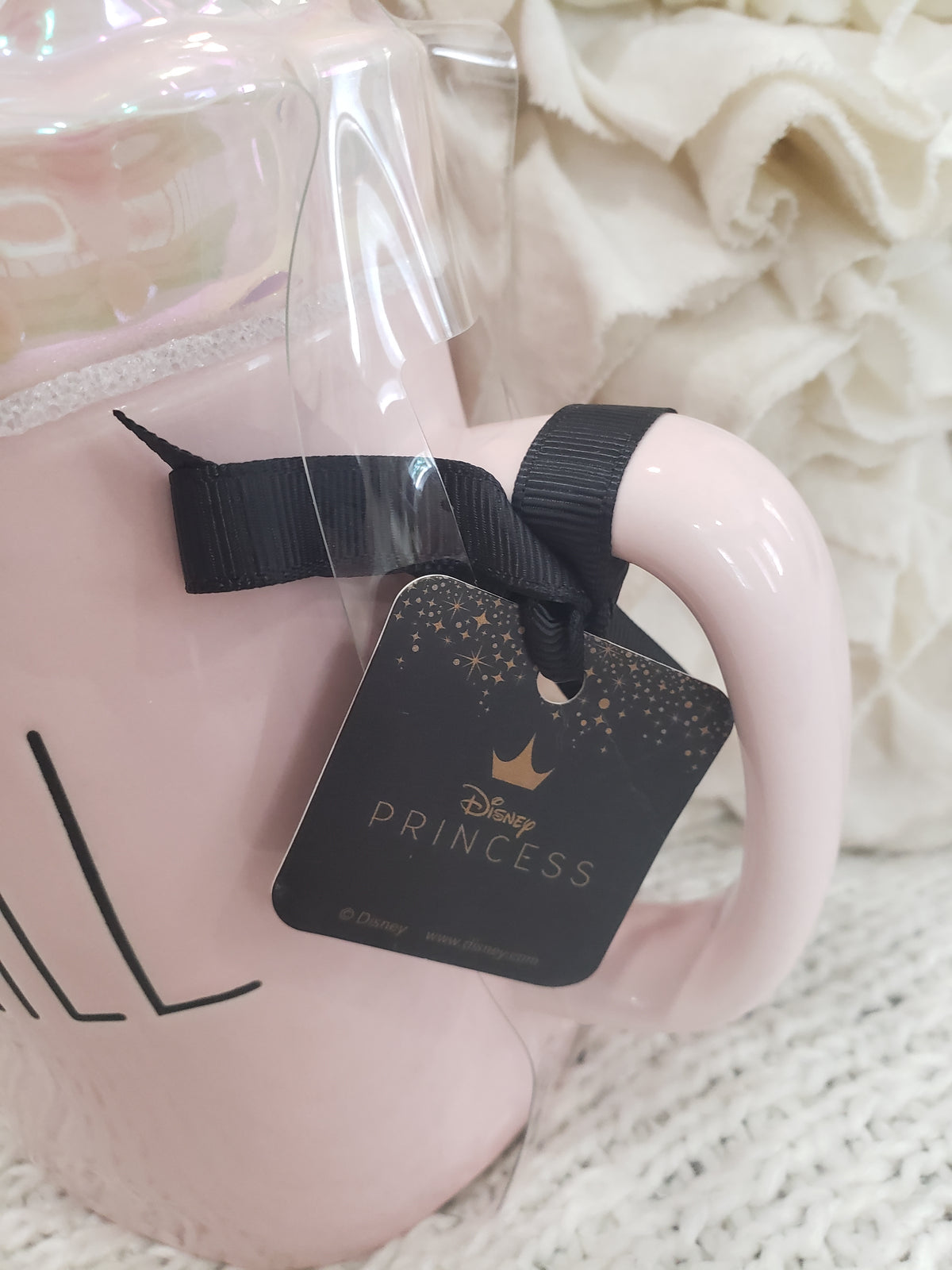 Rae Dunn &quot;Ariel&quot; Powder Pink Double Sided Mug &amp; Mermaid Tail Lid Warmer Disney Princess Collection