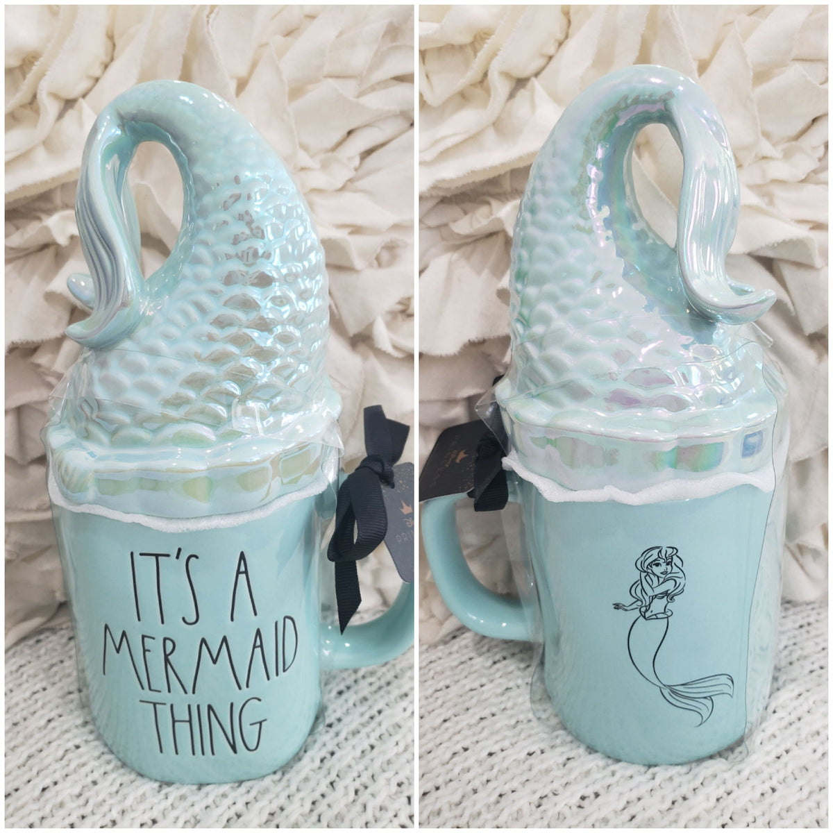Rae Dunn &quot;It&#39;s A Mermaid Thing&quot; Mermaid Double Sided Mug &amp; Tail Mug Topper Disney Princess Collection