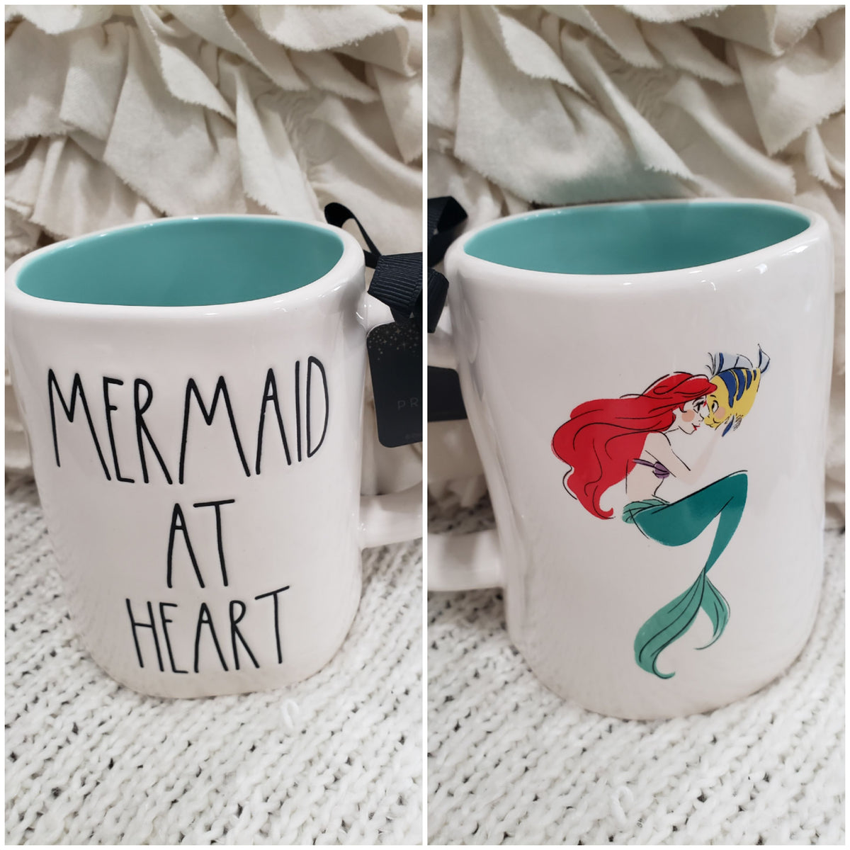 Rae Dunn &quot;Mermaid At Heart&quot; Double Sided Mug Disney Princess Collection