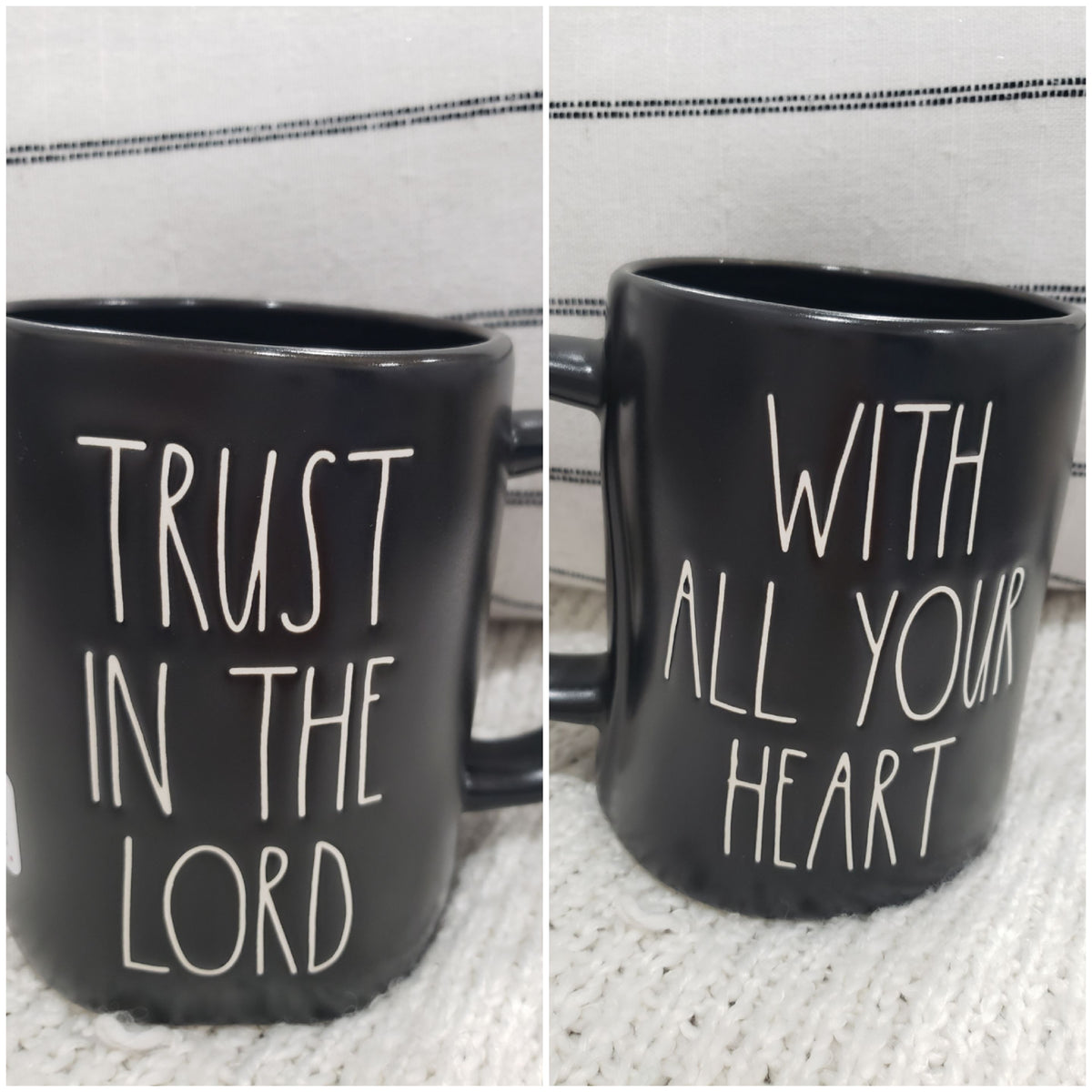 Rae Dunn &quot;Trust In The Lord With All Your Heart&quot; Black Double Sided Mug Collection