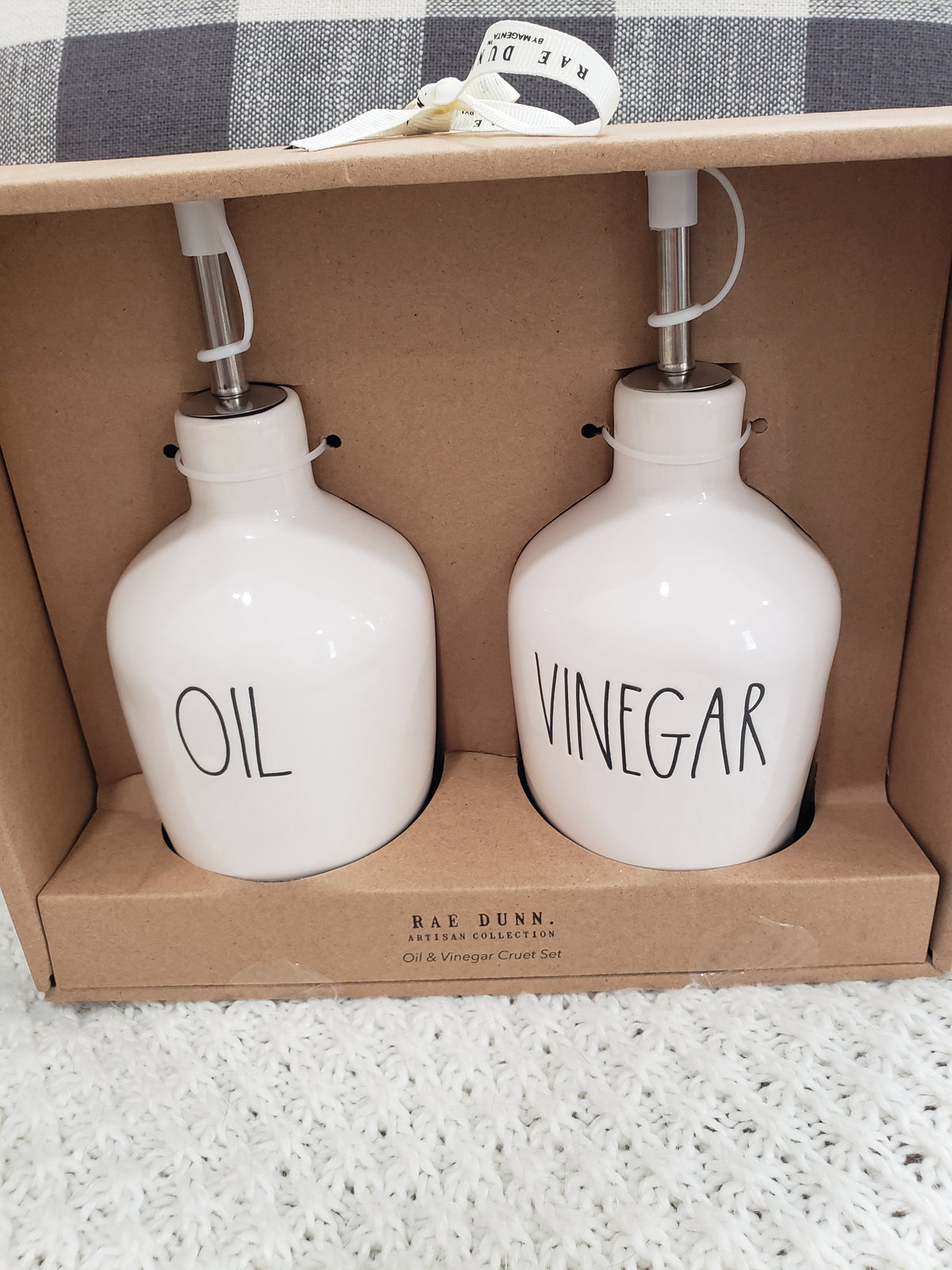 Rae Dunn &quot;Oil &amp; Vinegar&quot; White Cruet Set