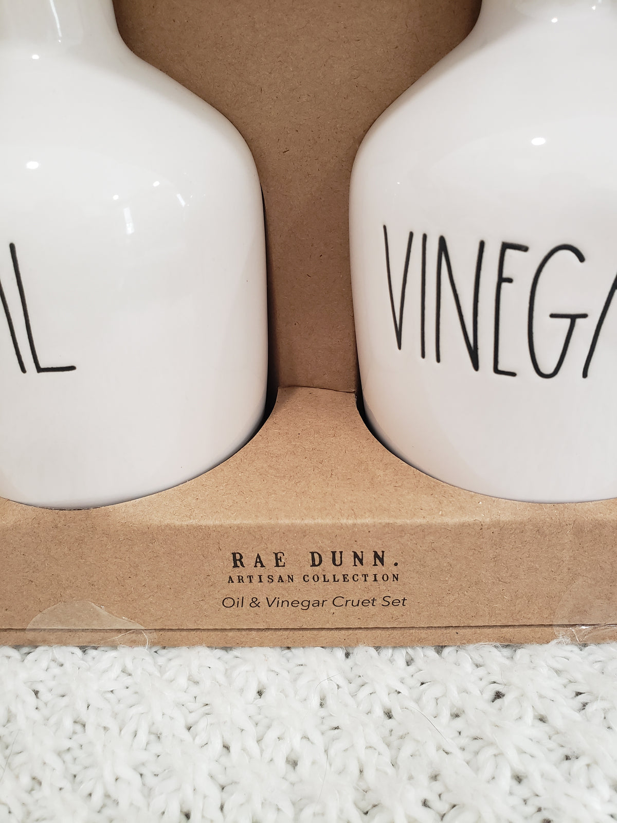 Rae Dunn &quot;Oil &amp; Vinegar&quot; White Cruet Set