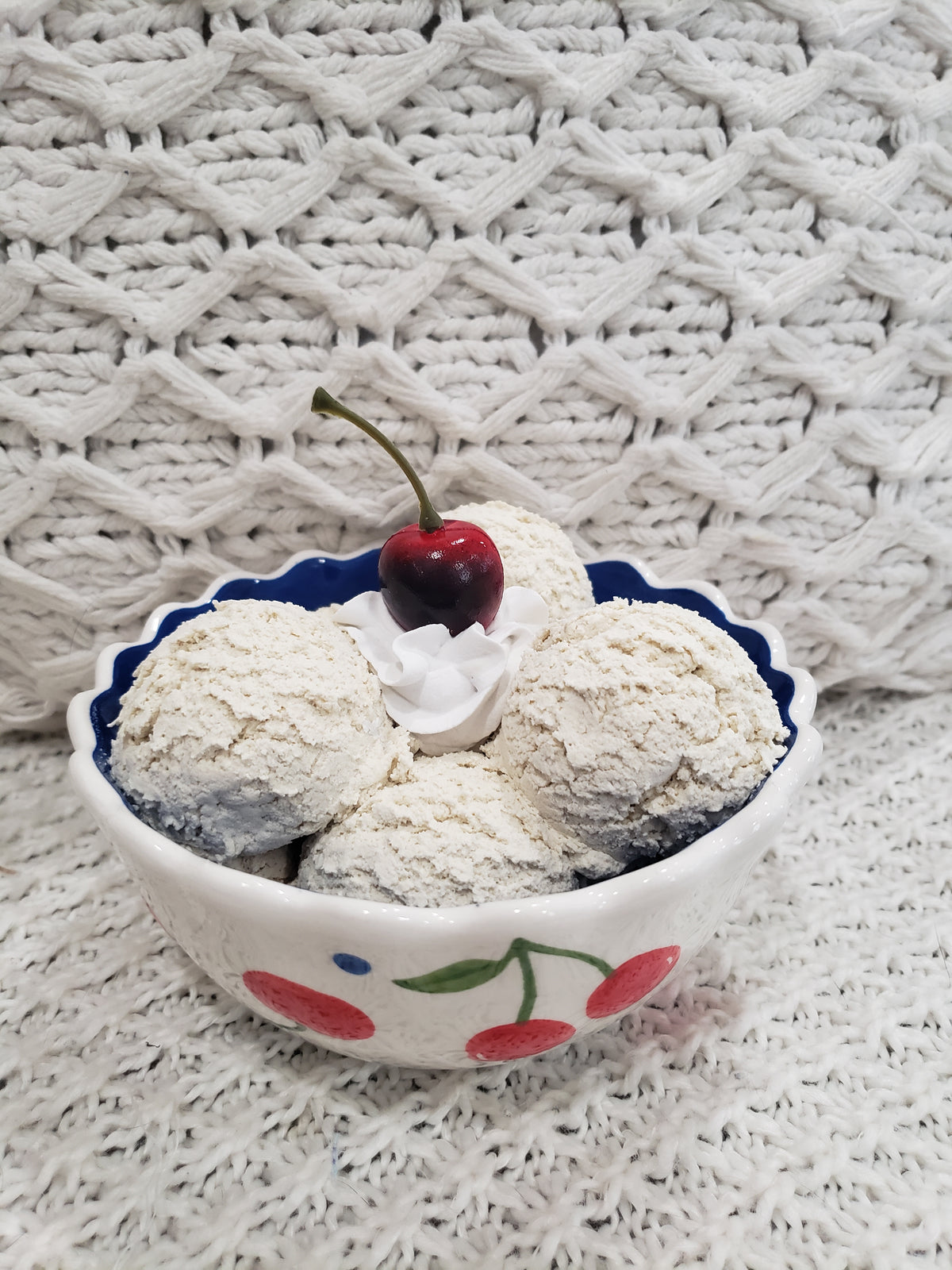 Pip Posh Design Faux Sweet Décor Cherry Bowl &amp; Vanilla Ice Cream Dessert Collection