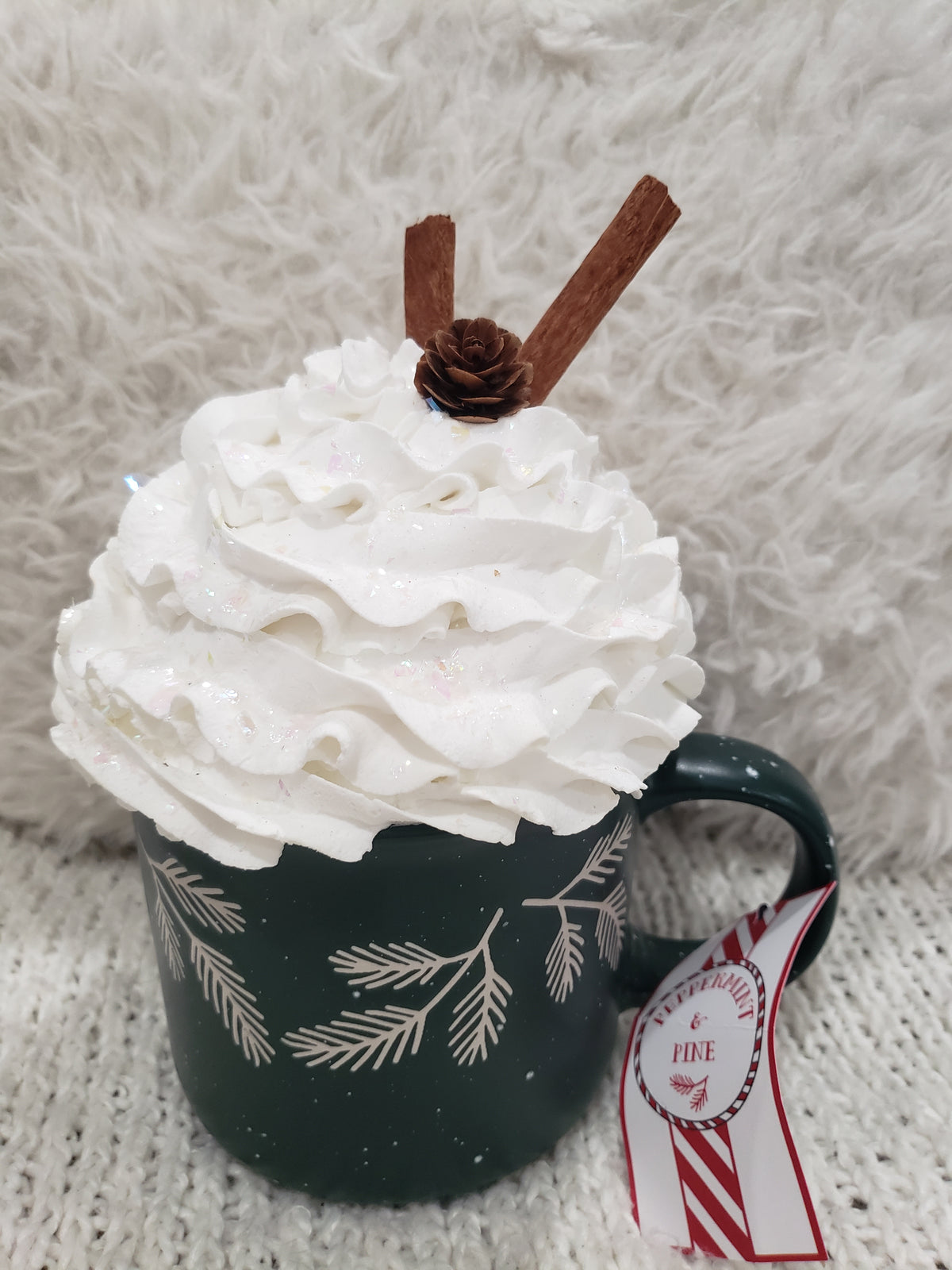 Pip Posh Design Faux Sweet Décor Green Pine Mug &amp; White Whipped Topper Collection