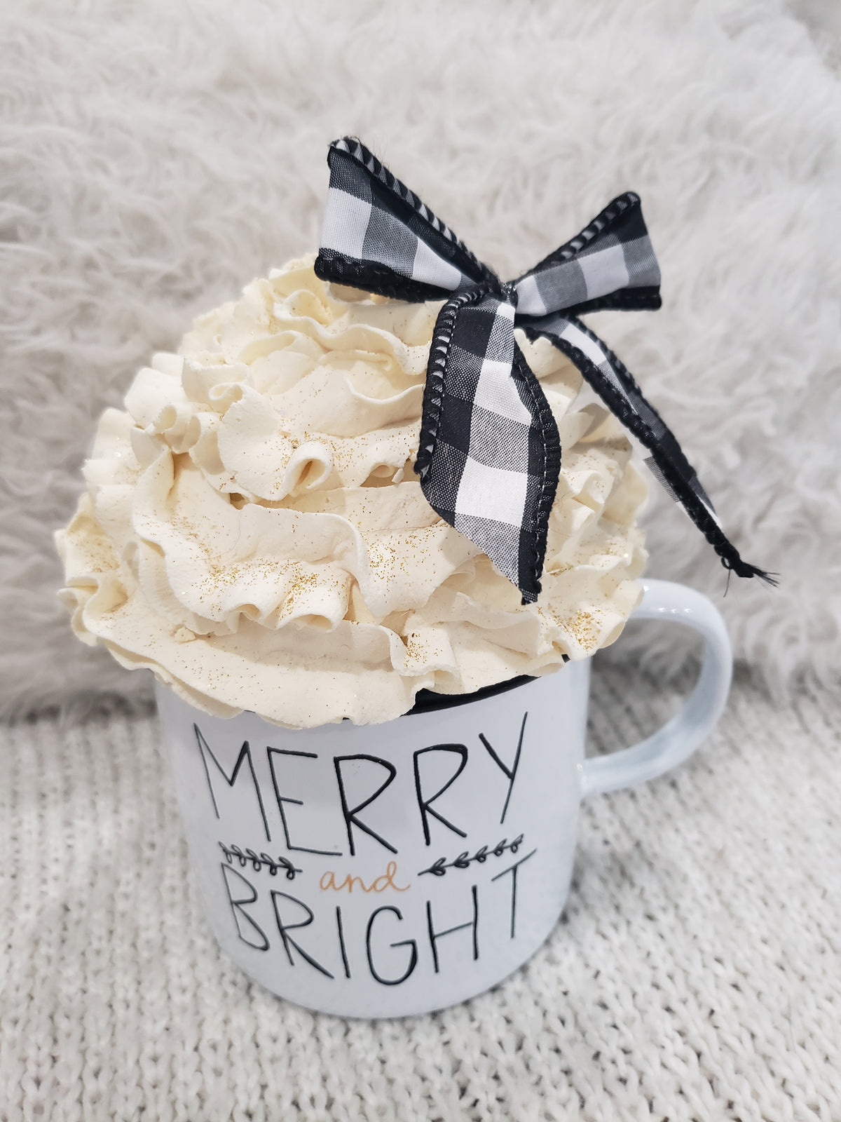 Pip Posh Design Faux Sweet Décor &quot;Merry and Bright&quot; Mug and Ivory Whipped Topper Holiday Collection