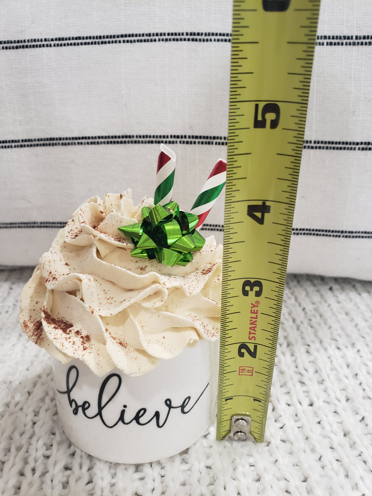 Pip Posh Design Faux Sweet Décor &quot;Believe&quot; White Mini Mug &amp; Ivory Whipped Topper Holiday Collection