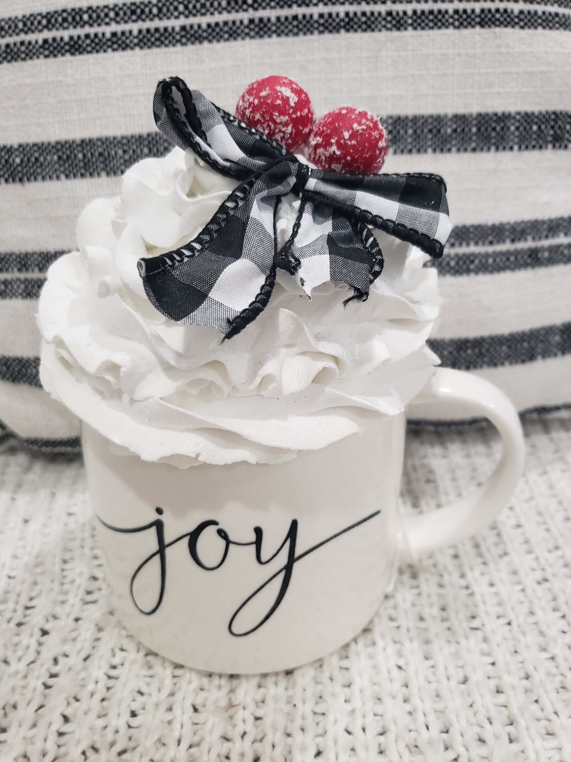 Pip Posh Design Faux Sweet Décor "Joy" White Mug & Whipped Topper Holiday Collection