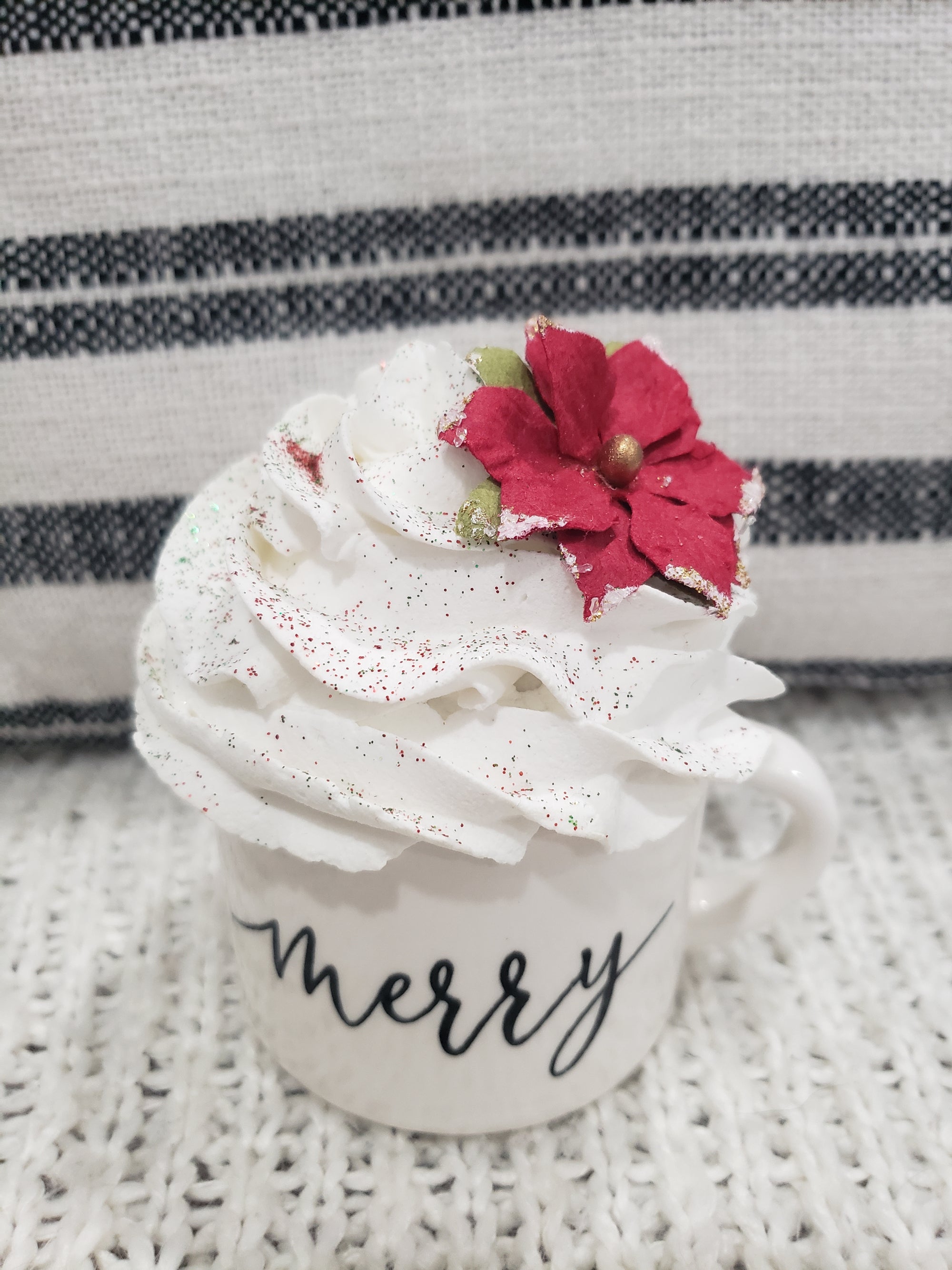 Pip Posh Design Faux Sweet Décor "Merry" White Mini Mug & Mistletoe Whipped Topper Holiday Collection