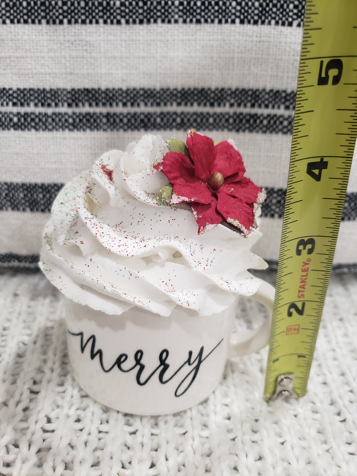 Pip Posh Design Faux Sweet Décor &quot;Merry&quot; White Mini Mug &amp; Mistletoe Whipped Topper Holiday Collection