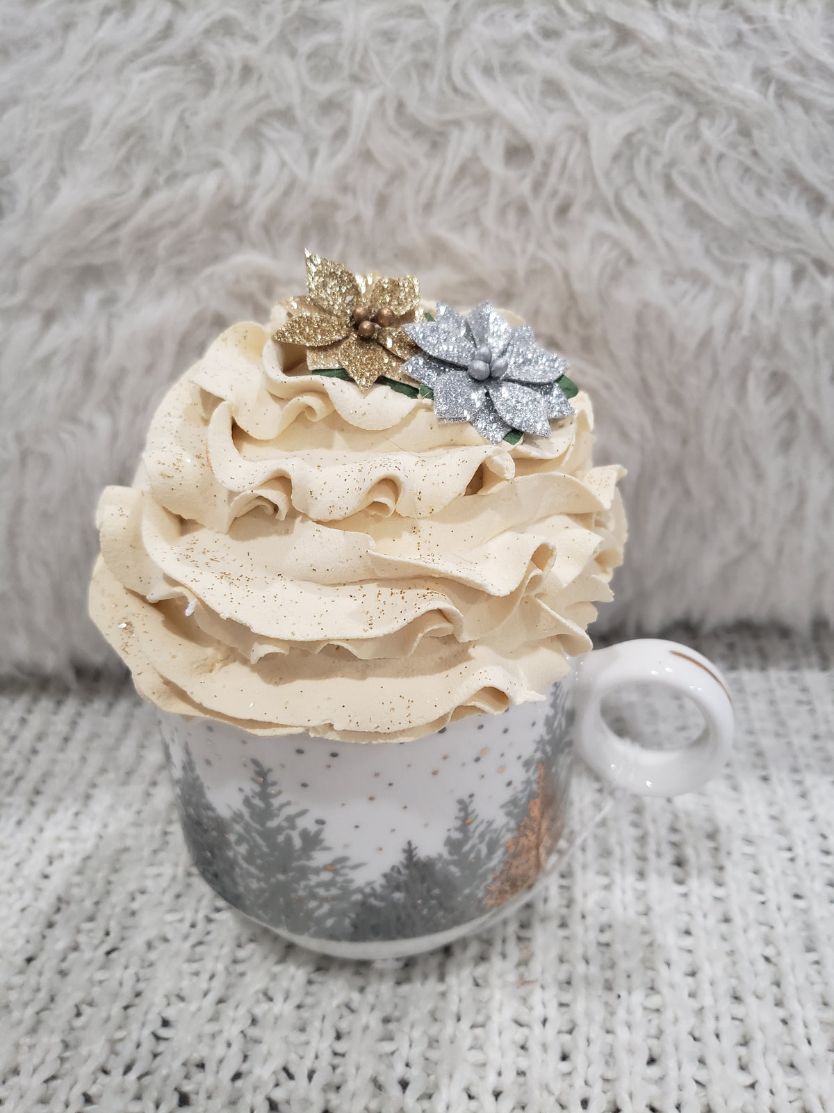 Pip Posh Design Faux Sweet Décor  Winter Trees Mug &amp; Ivory Whipped Topper Collection