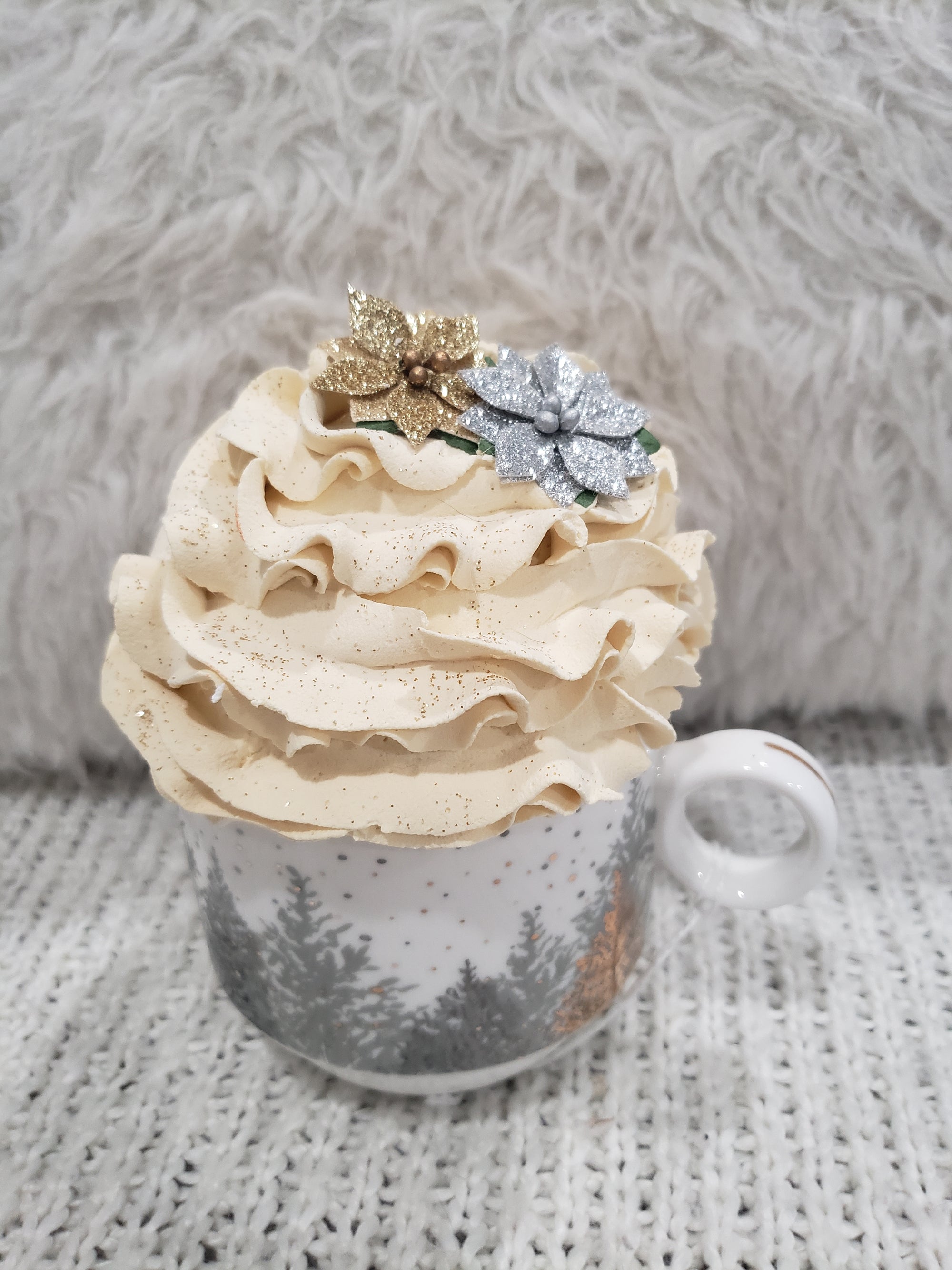 Pip Posh Design Faux Sweet Décor  Winter Trees Mug & Ivory Whipped Topper Collection