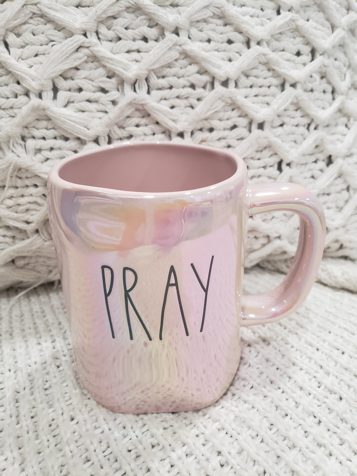 Rae Dunn &quot;Pray&quot; Pink Iridescent Mug Faith Collection