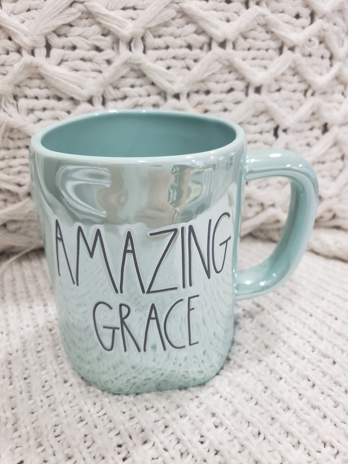 Rae Dunn &quot;Amazing Grace&quot; Blue Iridescent Mug Faith Collection