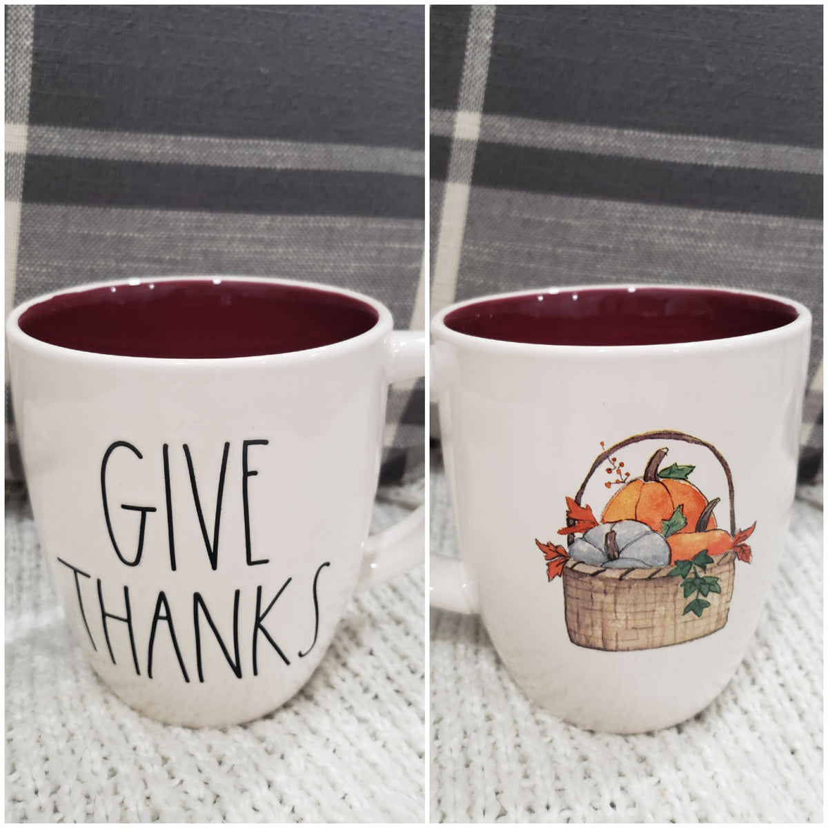Rae Dunn &quot;Give Thanks&quot; Harvest Basket Double Sided Mug Fall Collection