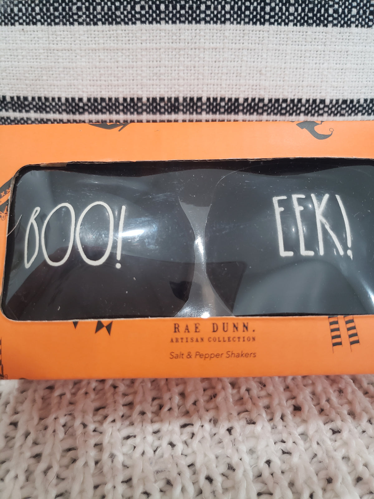 Rae Dunn &quot;Boo! &amp; Eek!&quot; Black Cauldron Salt and Pepper Shakers