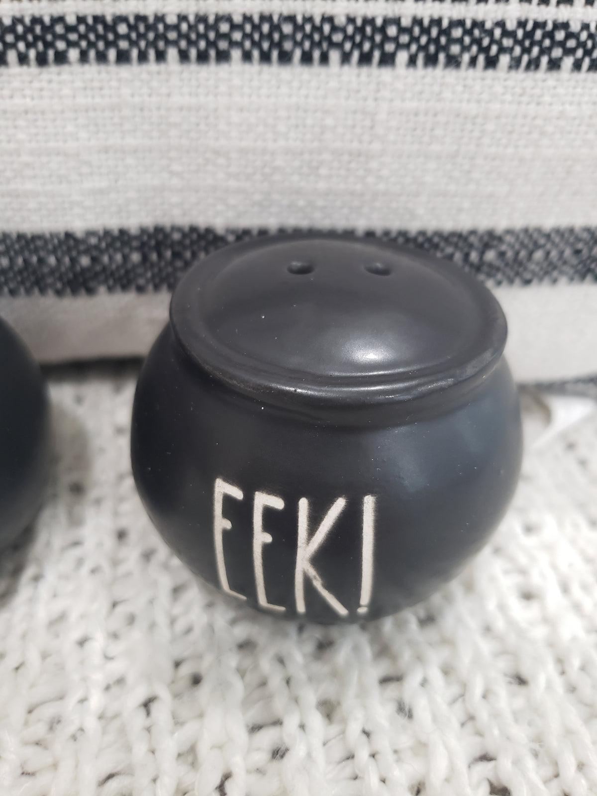 Rae Dunn &quot;Boo! &amp; Eek!&quot; Black Cauldron Salt and Pepper Shakers